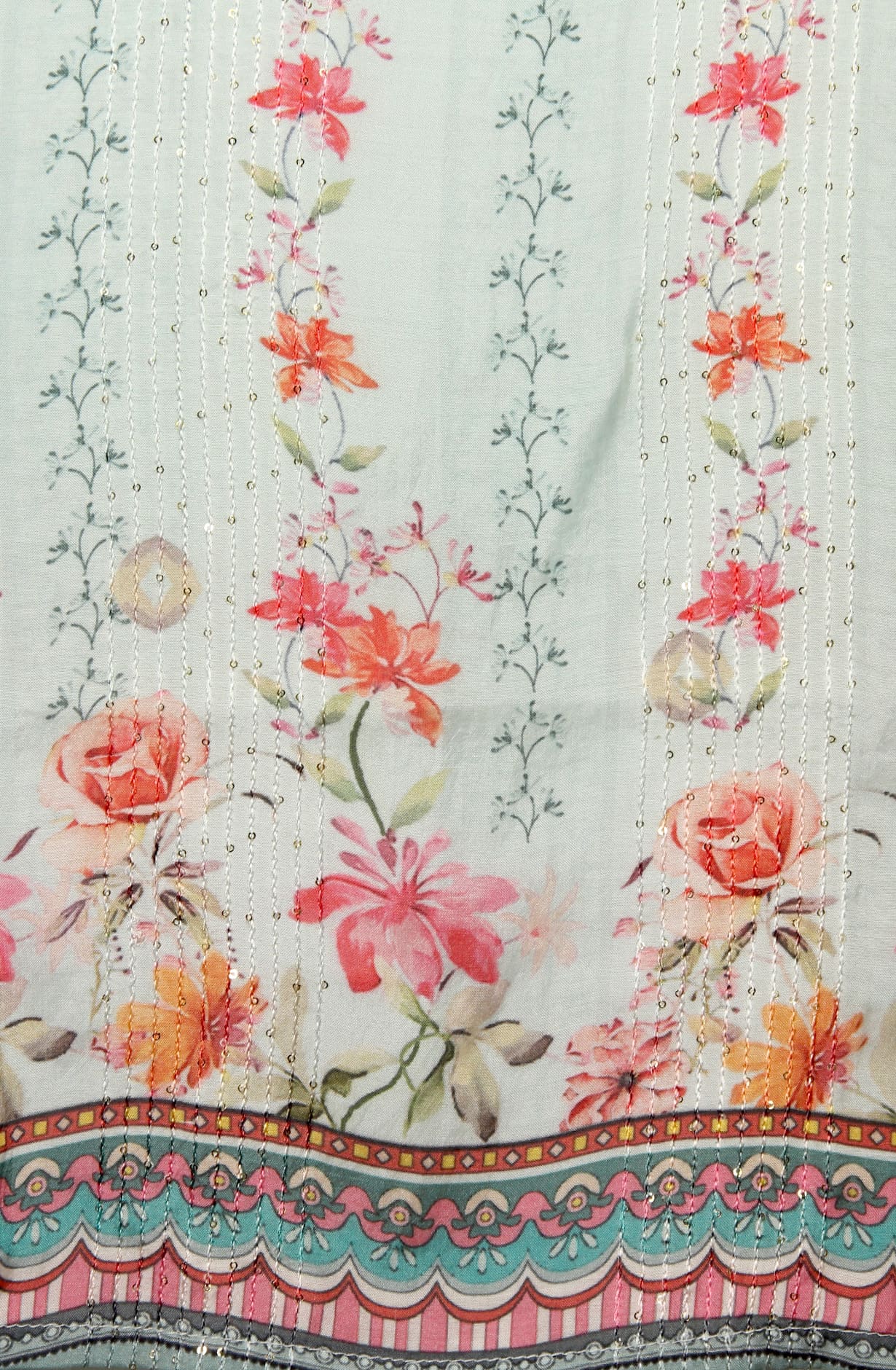 Sea Green Muslin Silk Semi Stitched Suit-set - 131-CA14237