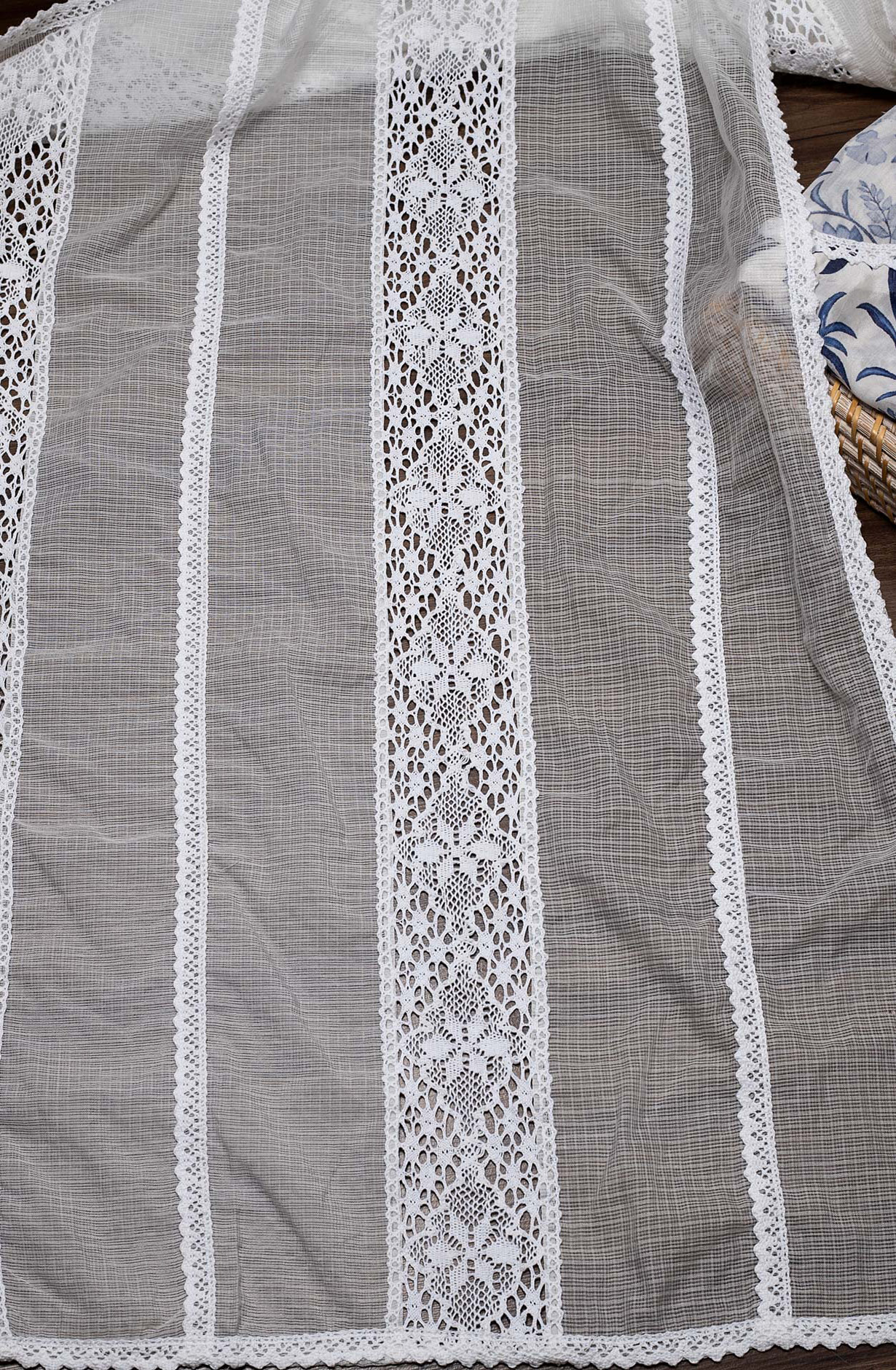 White and Blue Modal Lacework Suit with Kota Dupatta - 131-CA16009