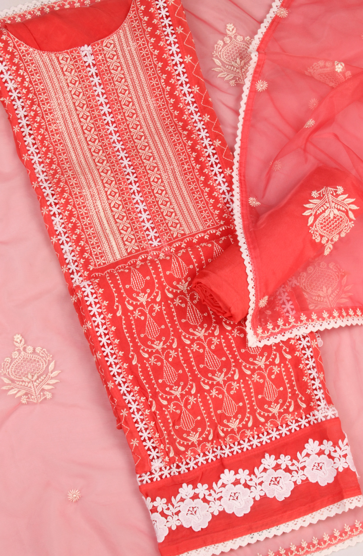 Pink Organza Beautiful Semi Stitched Pakistani Salwar Kameez with Dupatta - 131-CA16074