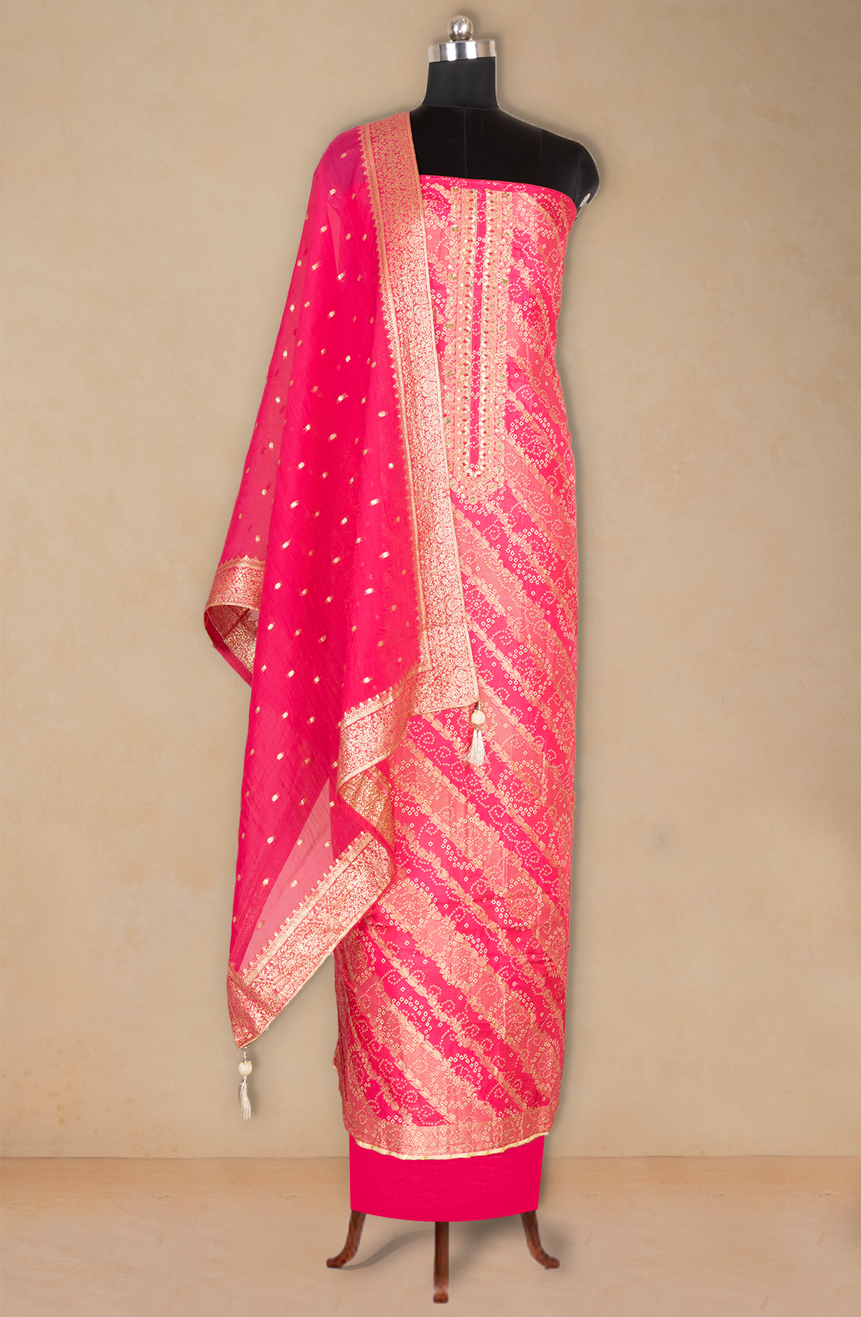Rani Printed Kanjivaram Silk Suit with Dupatta - 131-CA19418