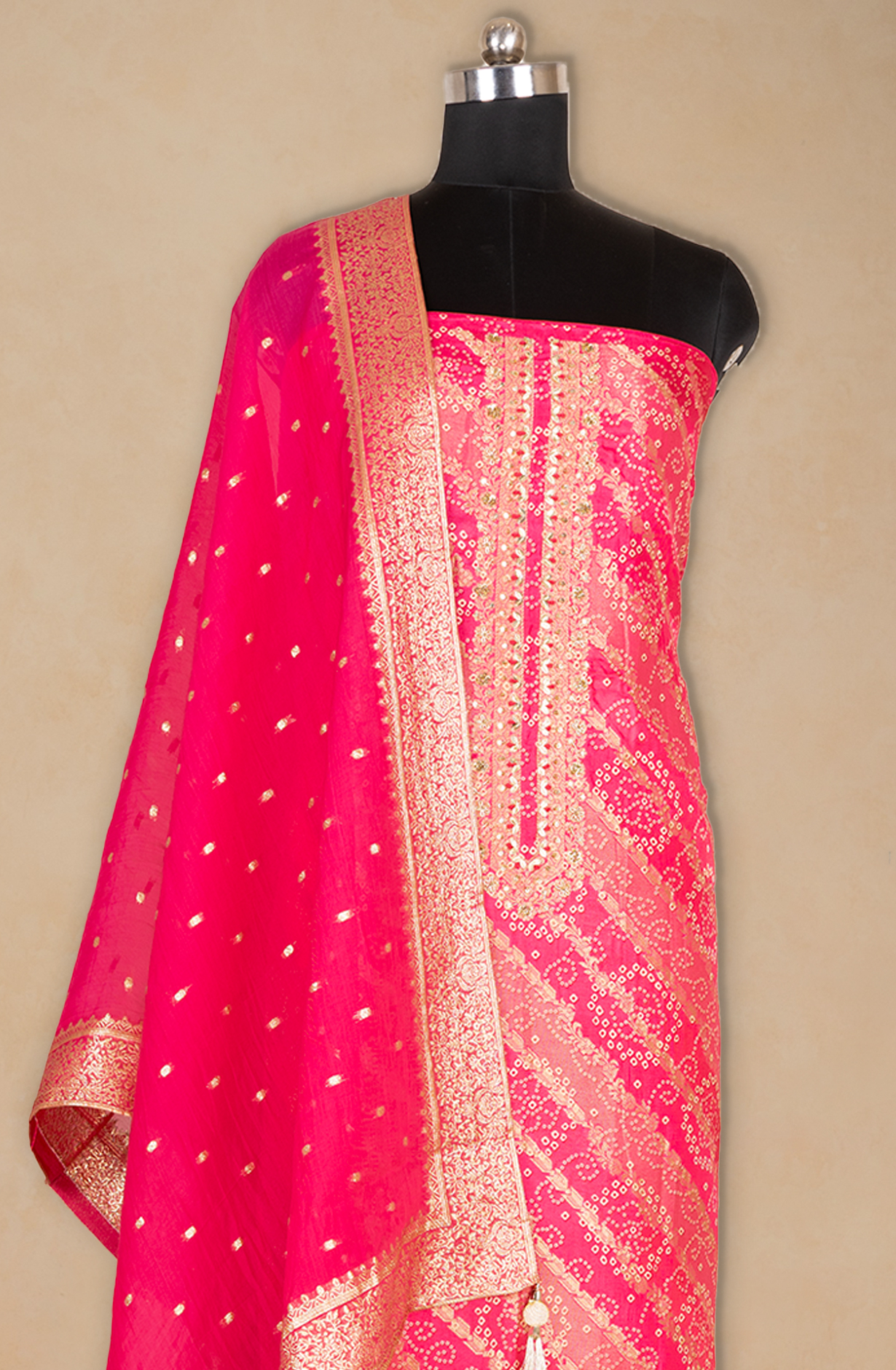 Rani Printed Kanjivaram Silk Suit with Dupatta - 131-CA19418