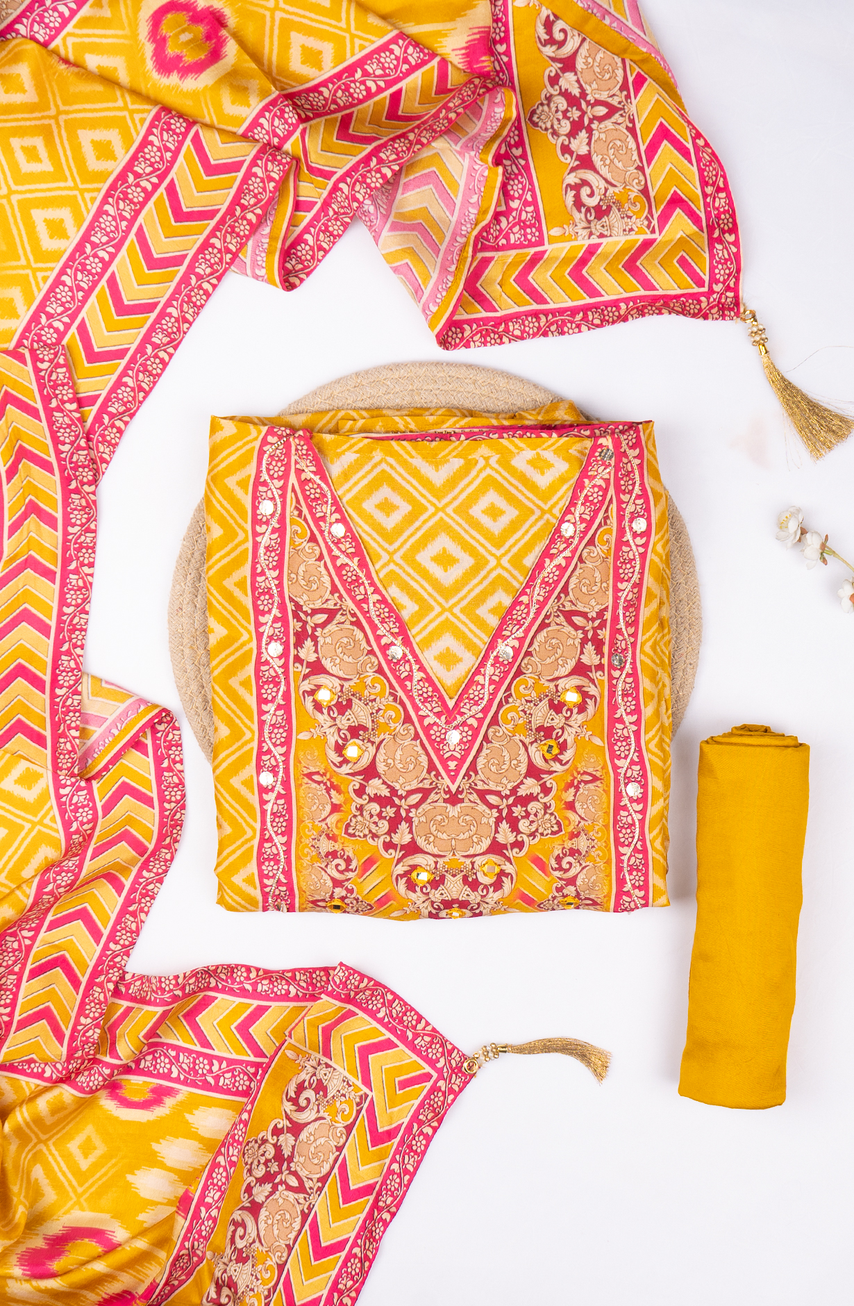 Yellow Printed Silk Suit with Dupatta - 131-CA19521