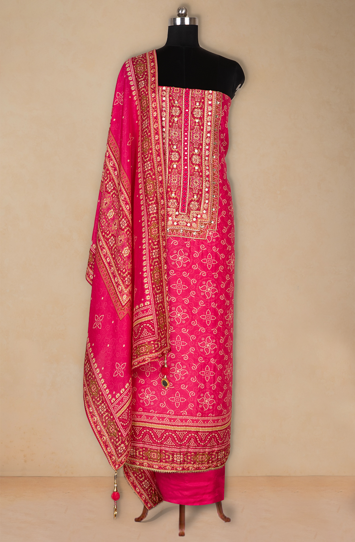 Rani Printed Silk Suit with Dupatta - 131-CA19692