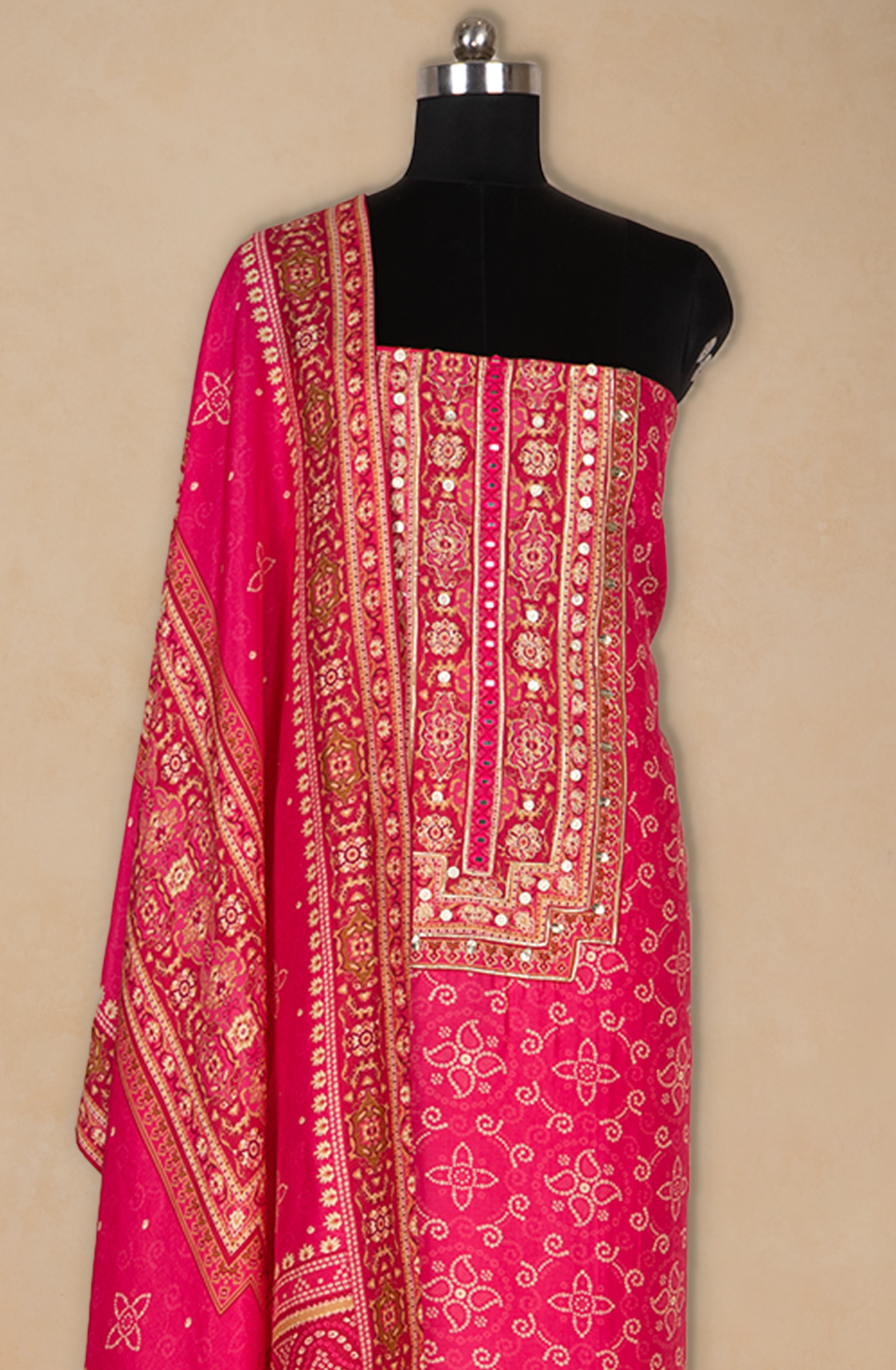 Rani Printed Silk Suit with Dupatta - 131-CA19692