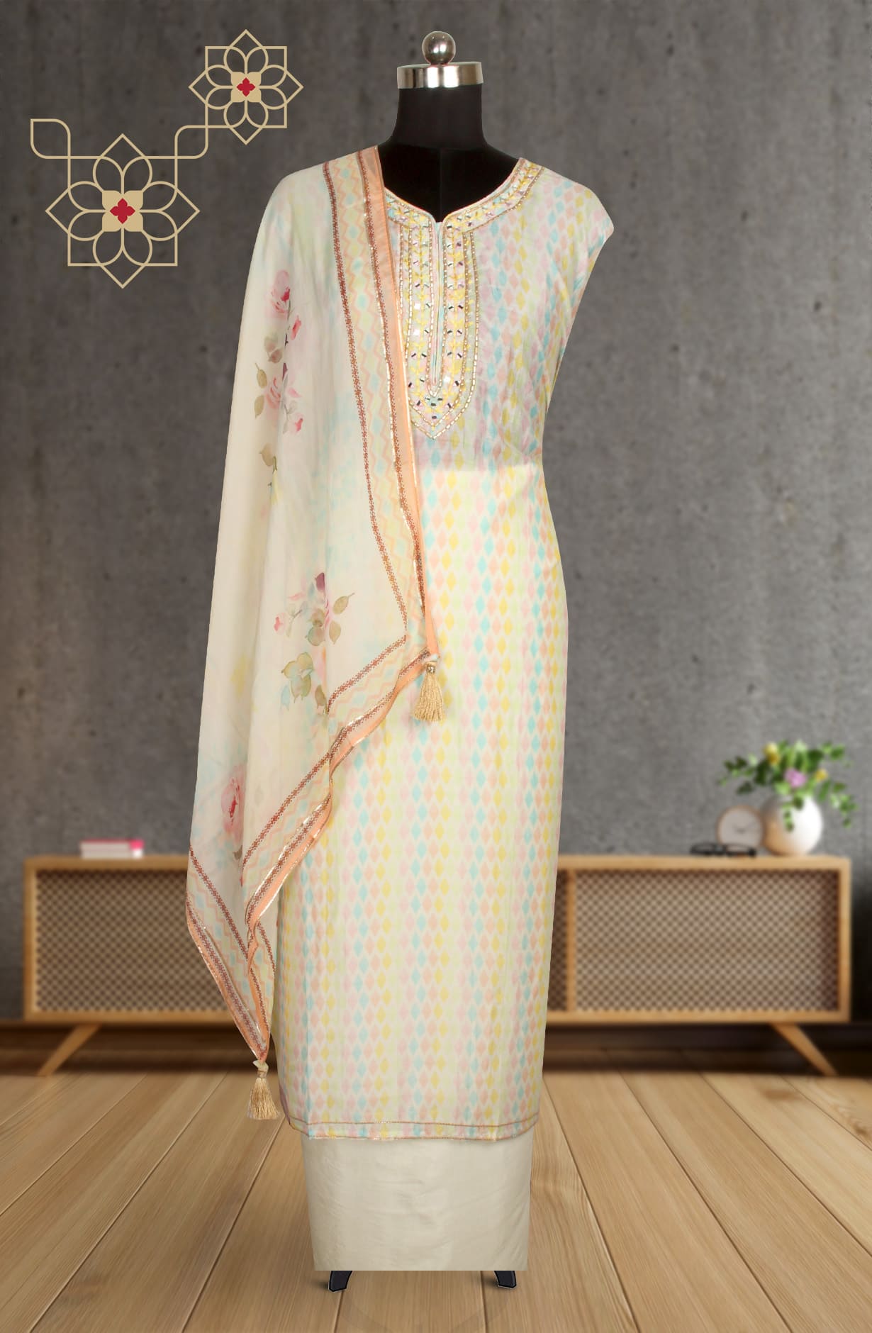 Multicolor Modal Unstitched Salwar Kameez with Organza Dupatta - 131-CT1120