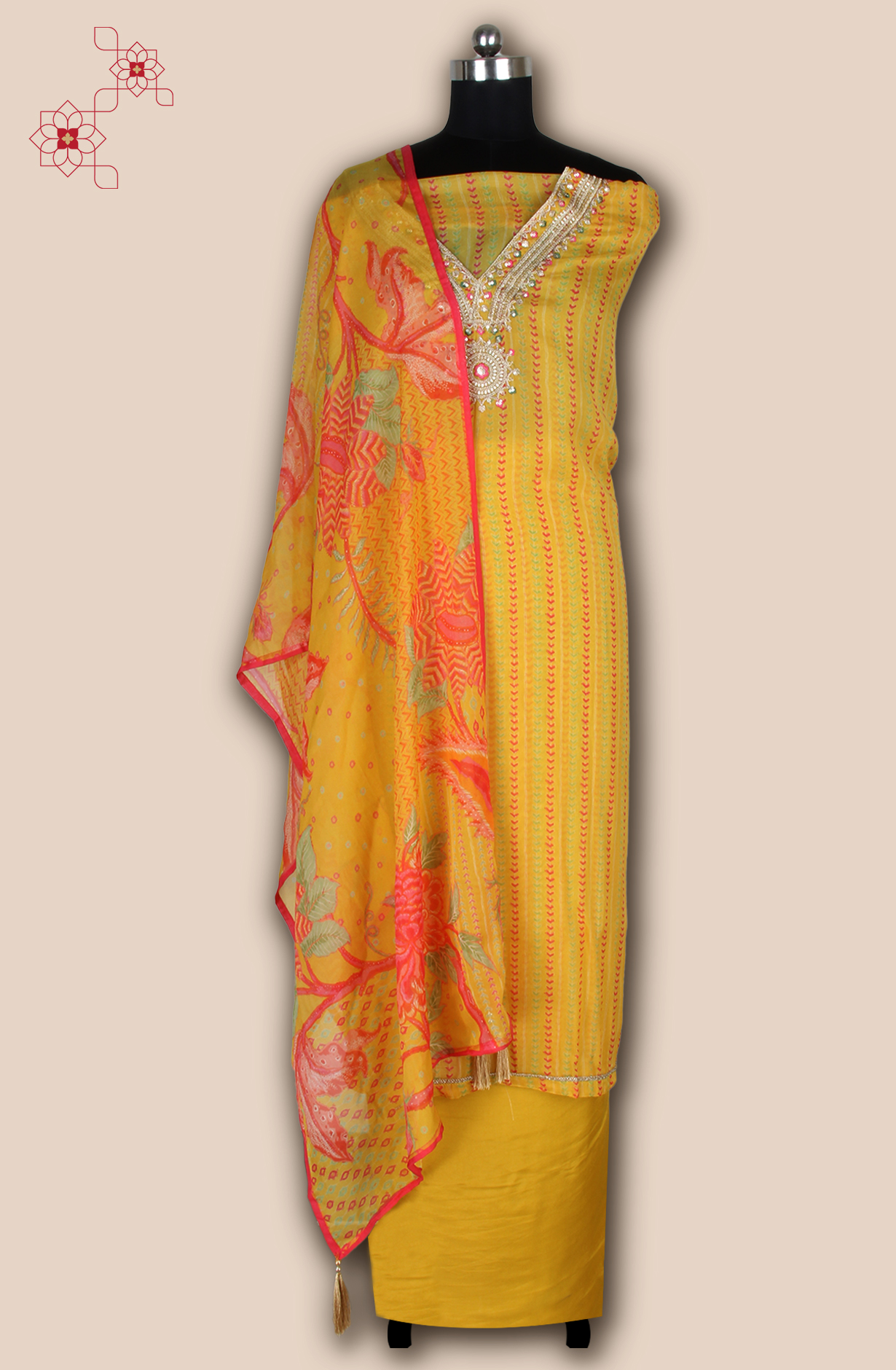 Mustard Organza Beautiful Zari Embroidered Salwar Suit - 131-CT2684