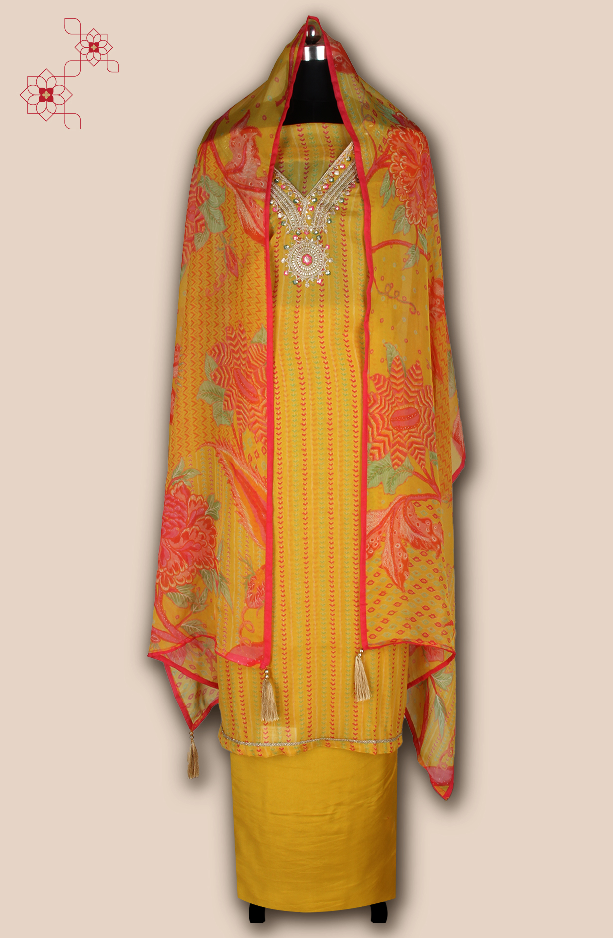 Mustard Organza Beautiful Zari Embroidered Salwar Suit - 131-CT2684