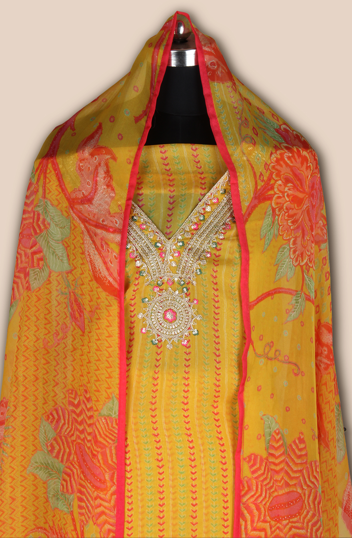 Mustard Organza Beautiful Zari Embroidered Salwar Suit - 131-CT2684