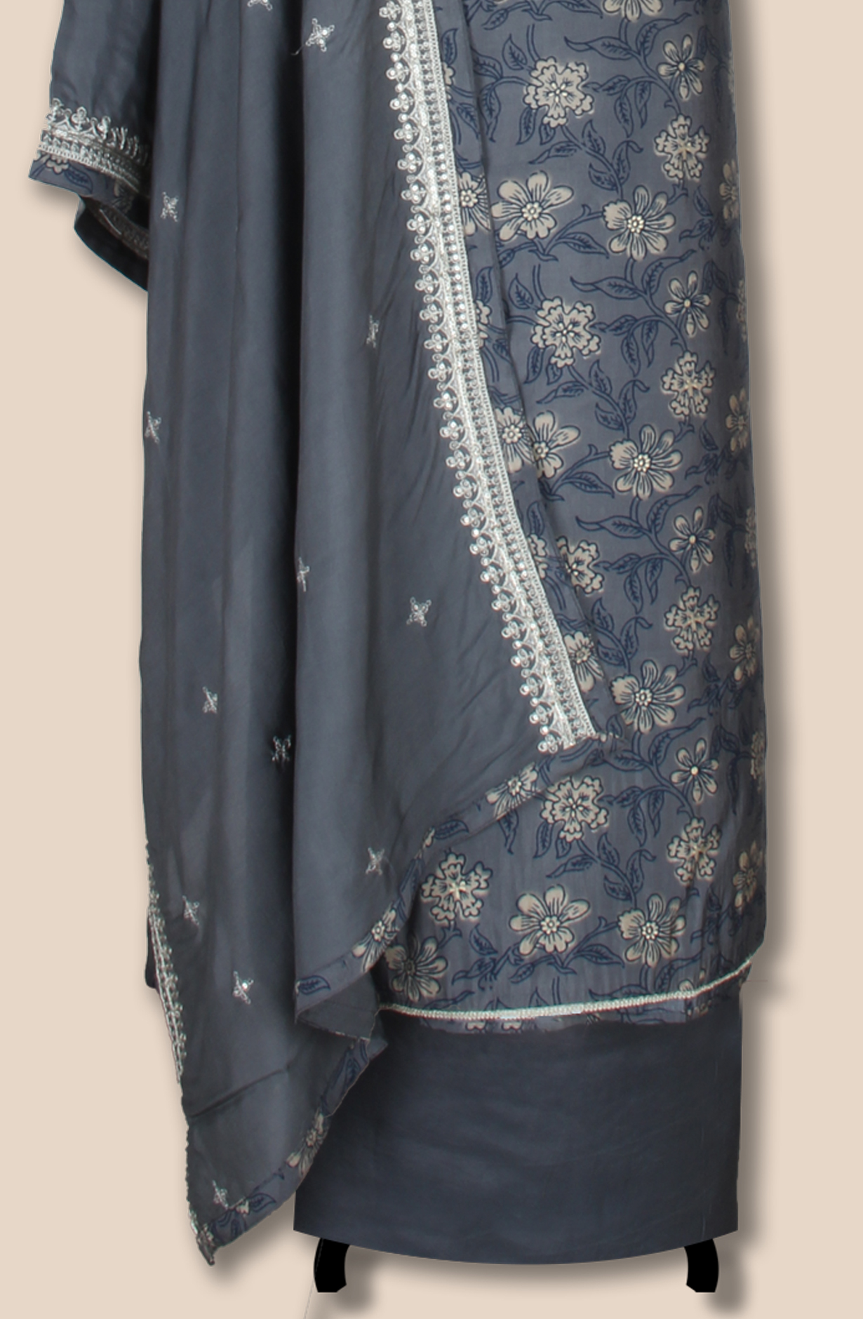 Grey Modal Digital Printed Unstitched Suit Fabric with Stole Dupatta - 131-CT2976