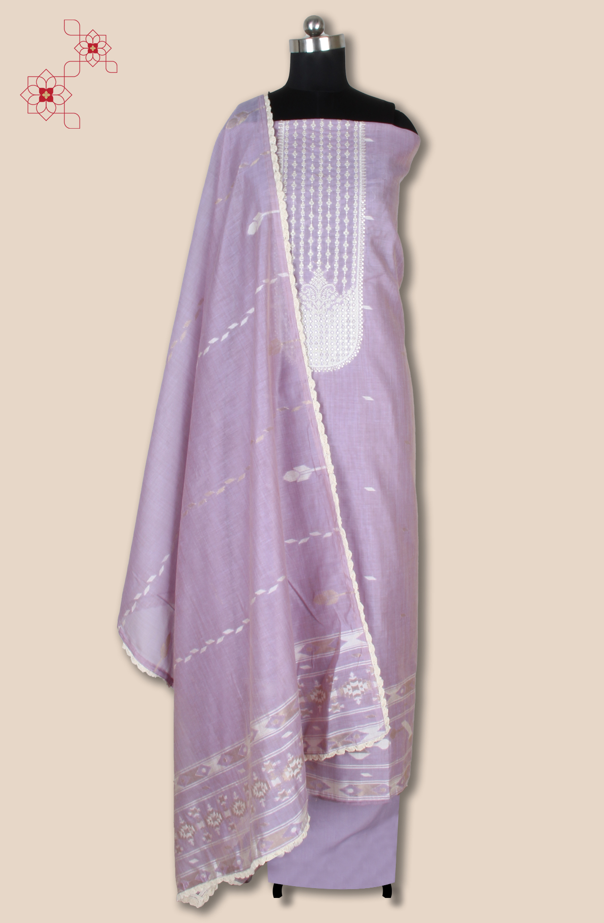 Lavender Chanderi Embroidered Unstitched Salwar Kameez Dupatta - 131-CT3086B