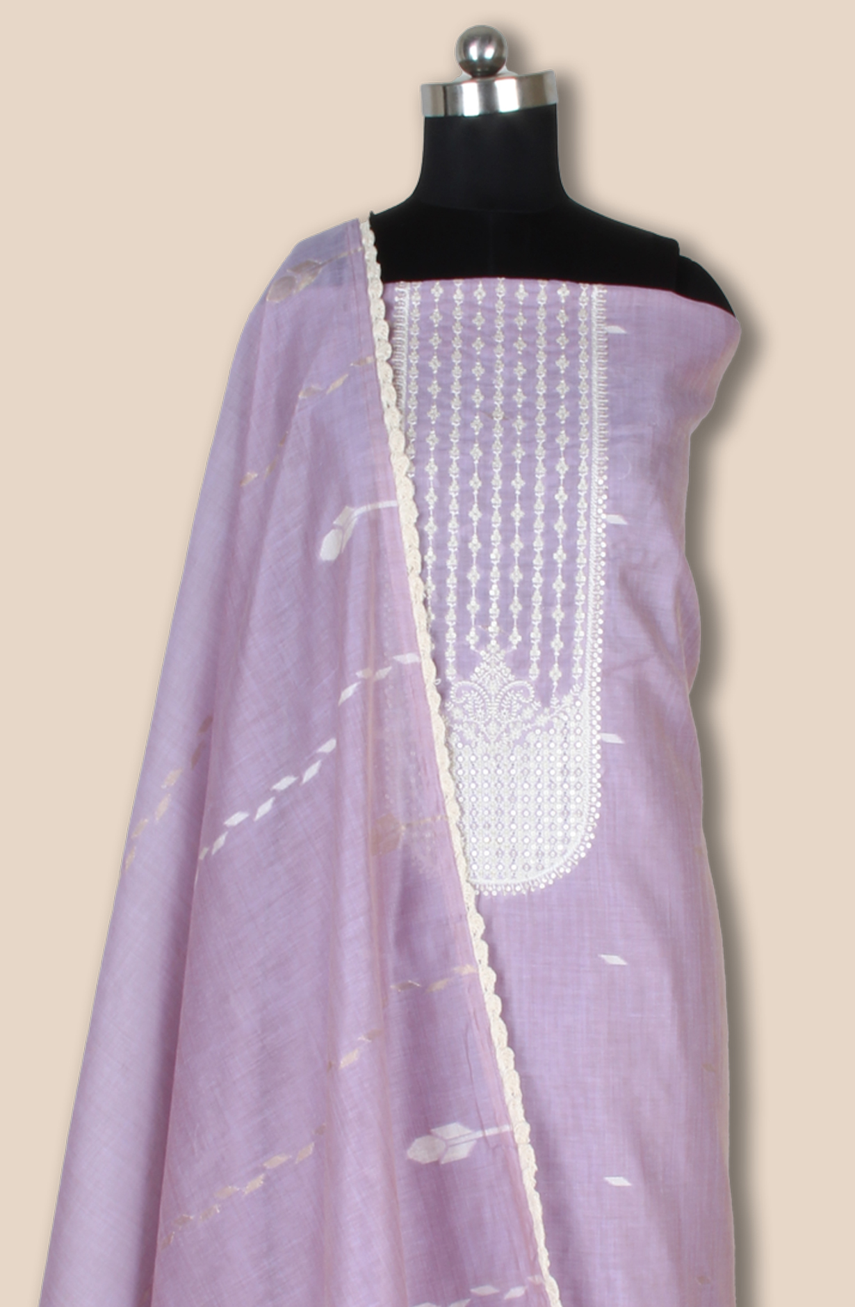 Lavender Chanderi Embroidered Unstitched Salwar Kameez Dupatta - 131-CT3086B