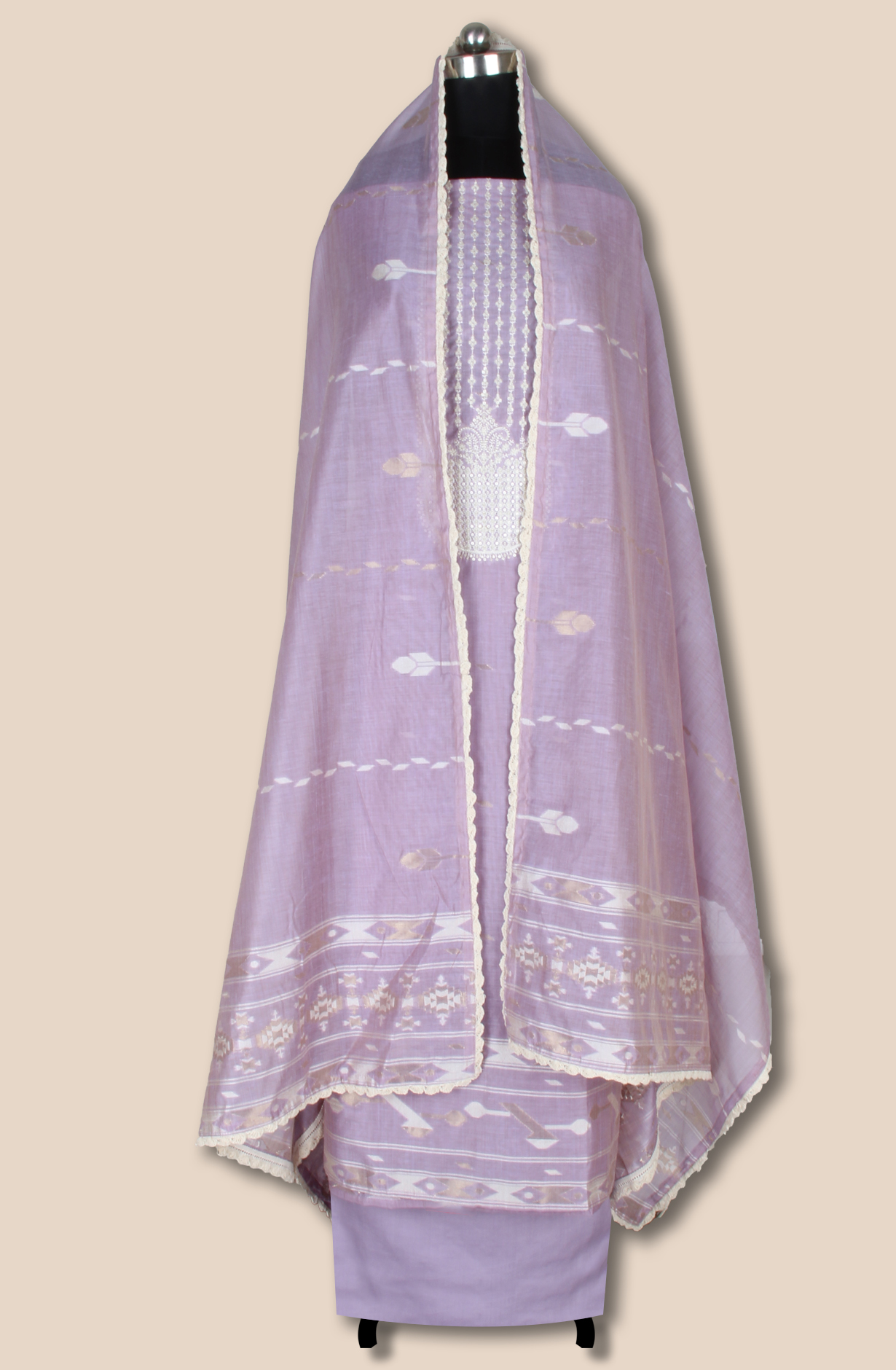 Lavender Chanderi Embroidered Unstitched Salwar Kameez Dupatta - 131-CT3086B