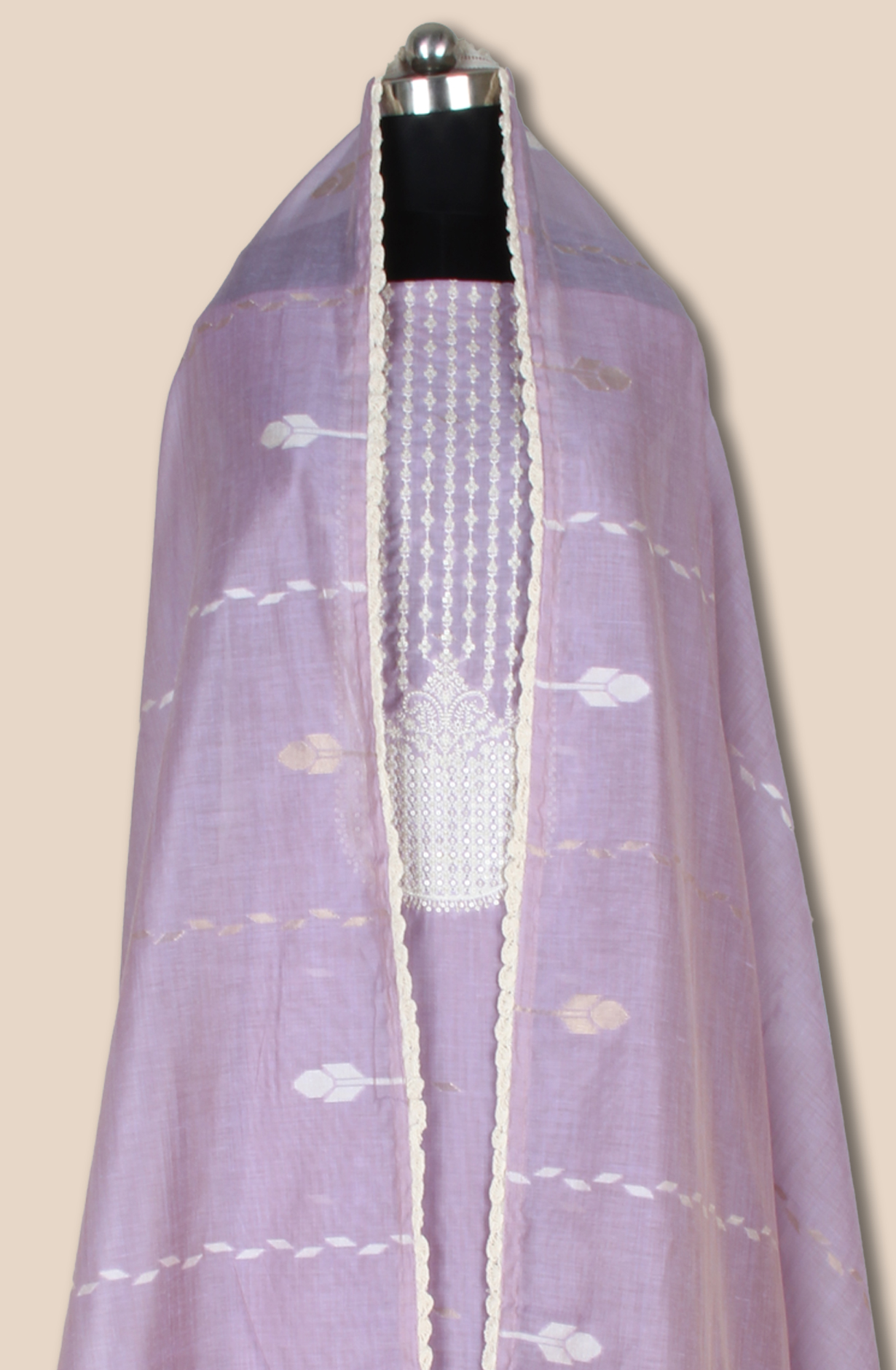 Lavender Chanderi Embroidered Unstitched Salwar Kameez Dupatta - 131-CT3086B