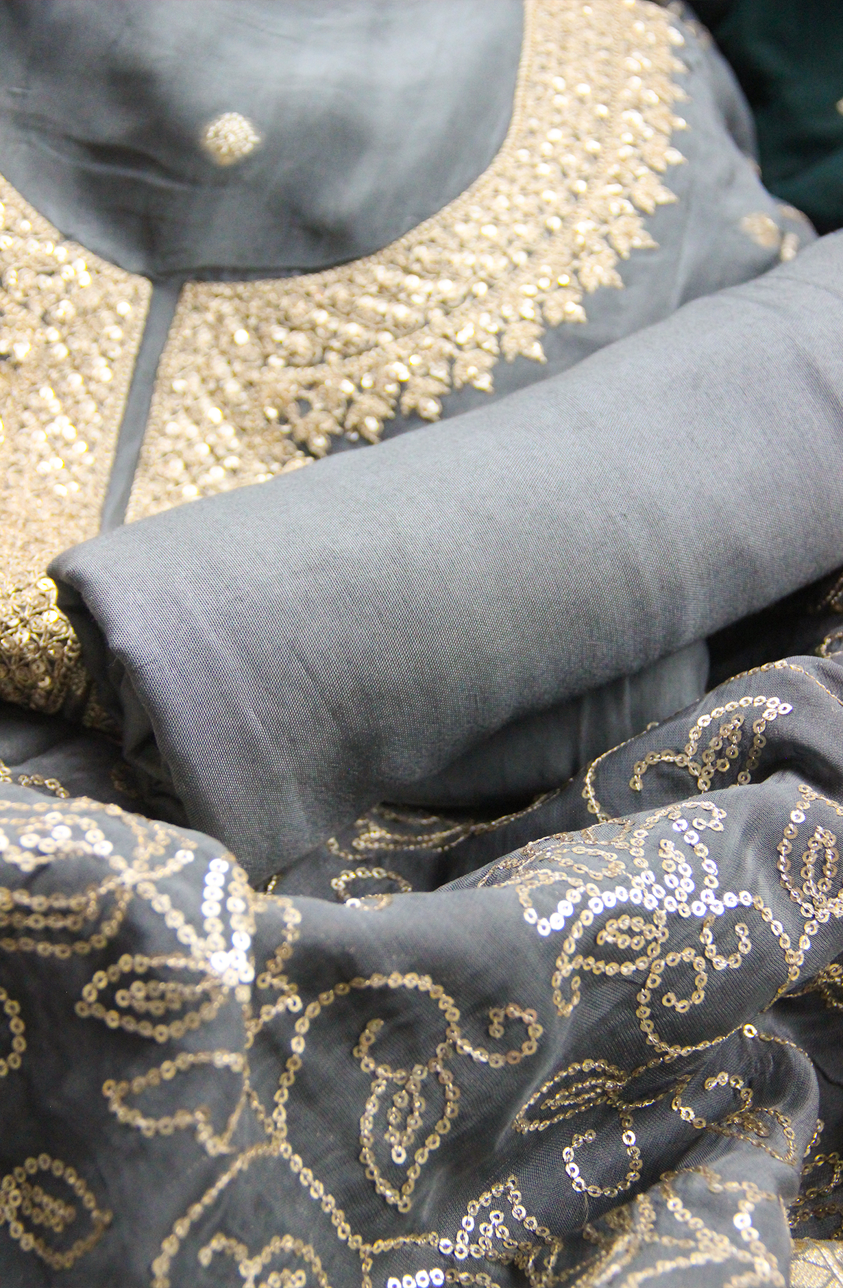 Grey Silk Zari Embroidery Suit Set with Dupatta- 131-CT3776