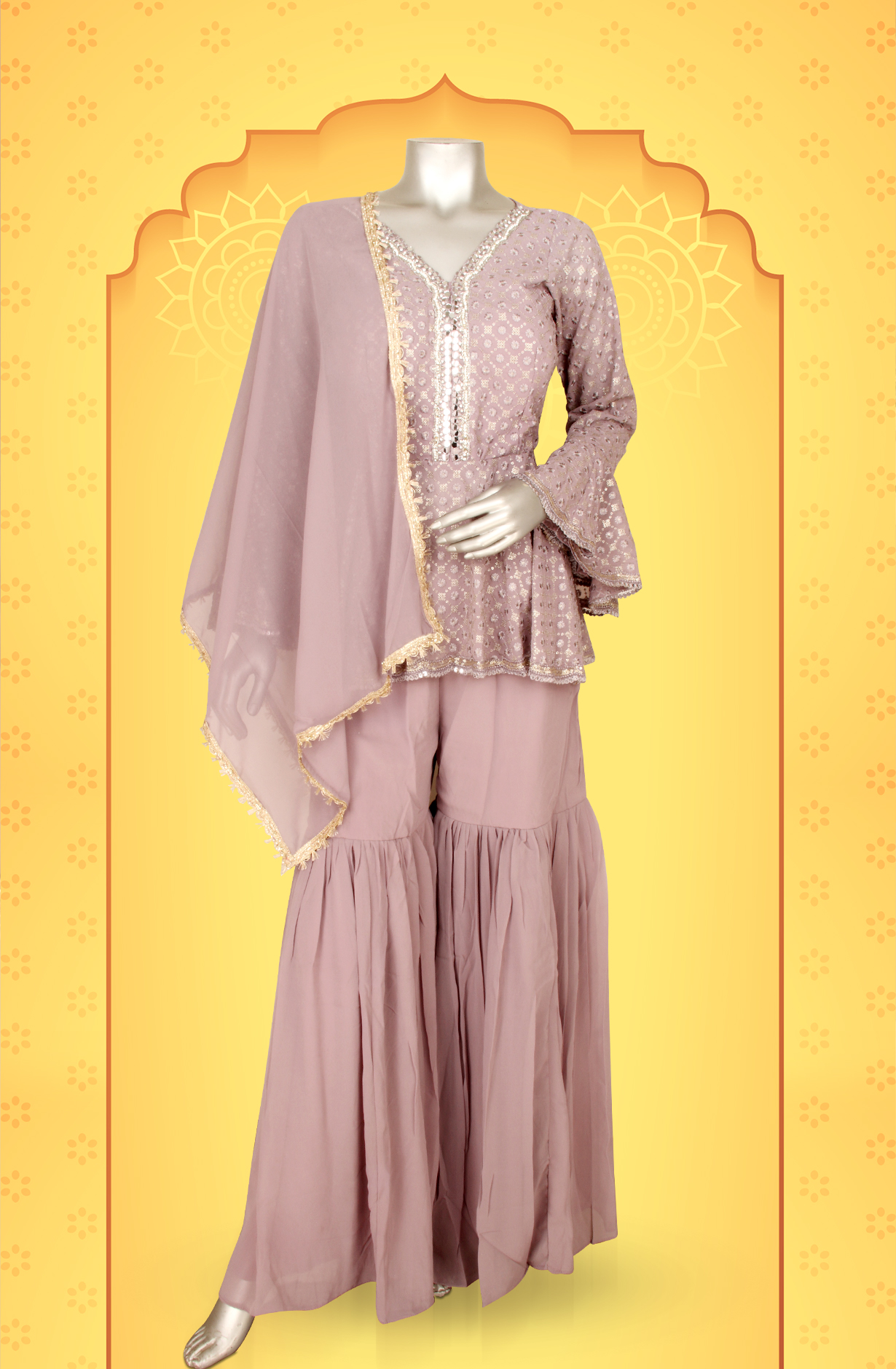 Lavender Designer Georgette Partywear Ready-to-Wear Sharara Suit - 131-D5918