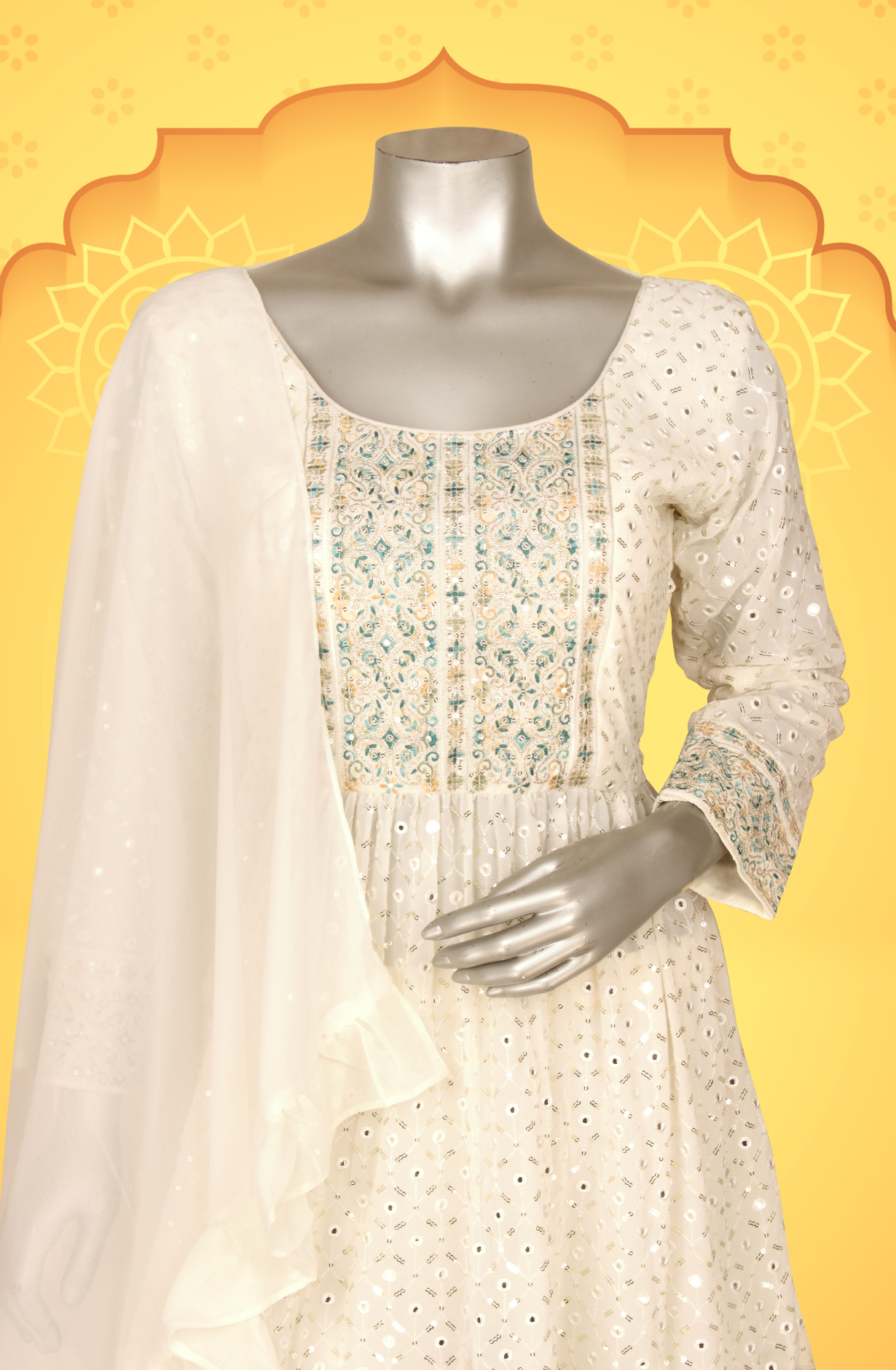 Cream Beautiful Georgette Partywear Readymade Sharara Suit - 131-D5972