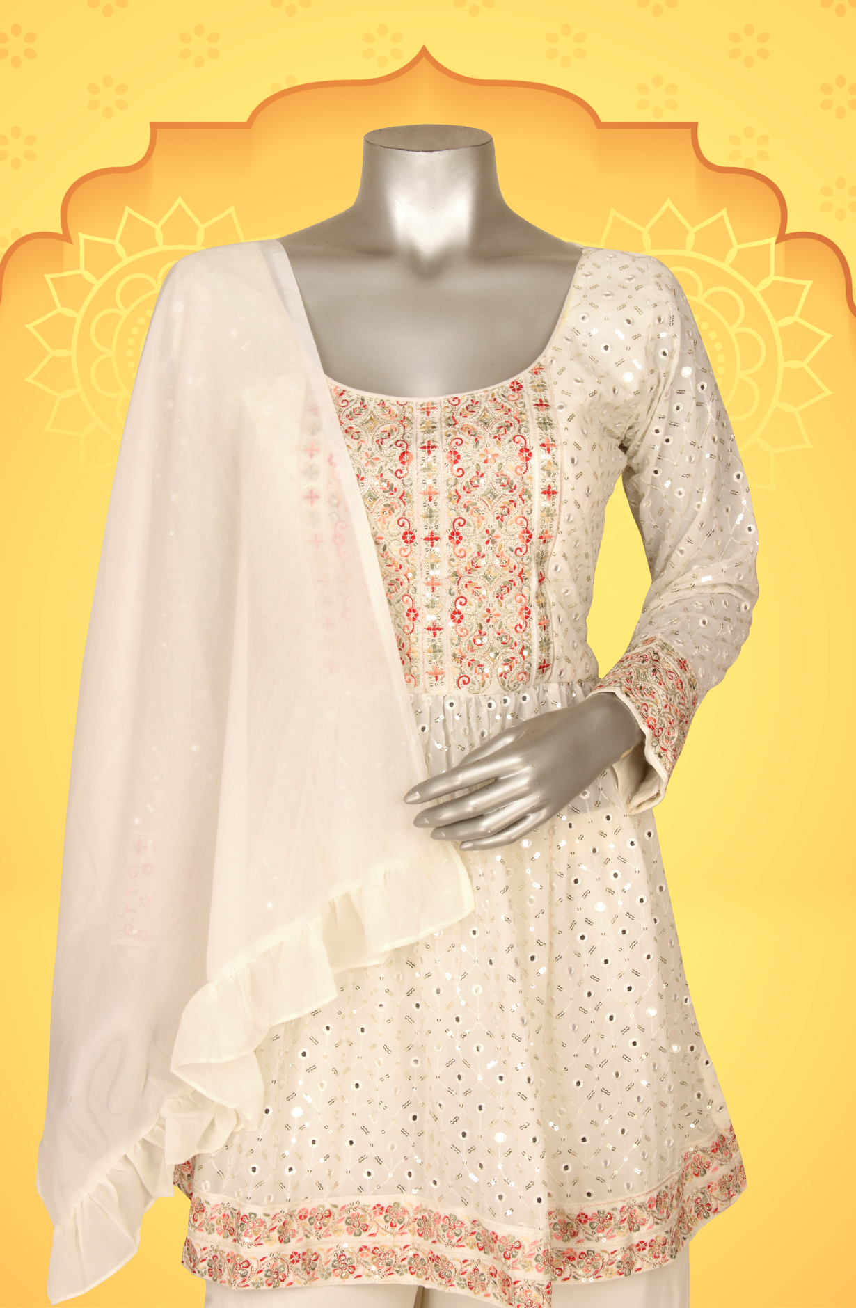 Cream Beautiful Georgette Partywear Ready-to-Wear Sharara Suit - 131-D5972A