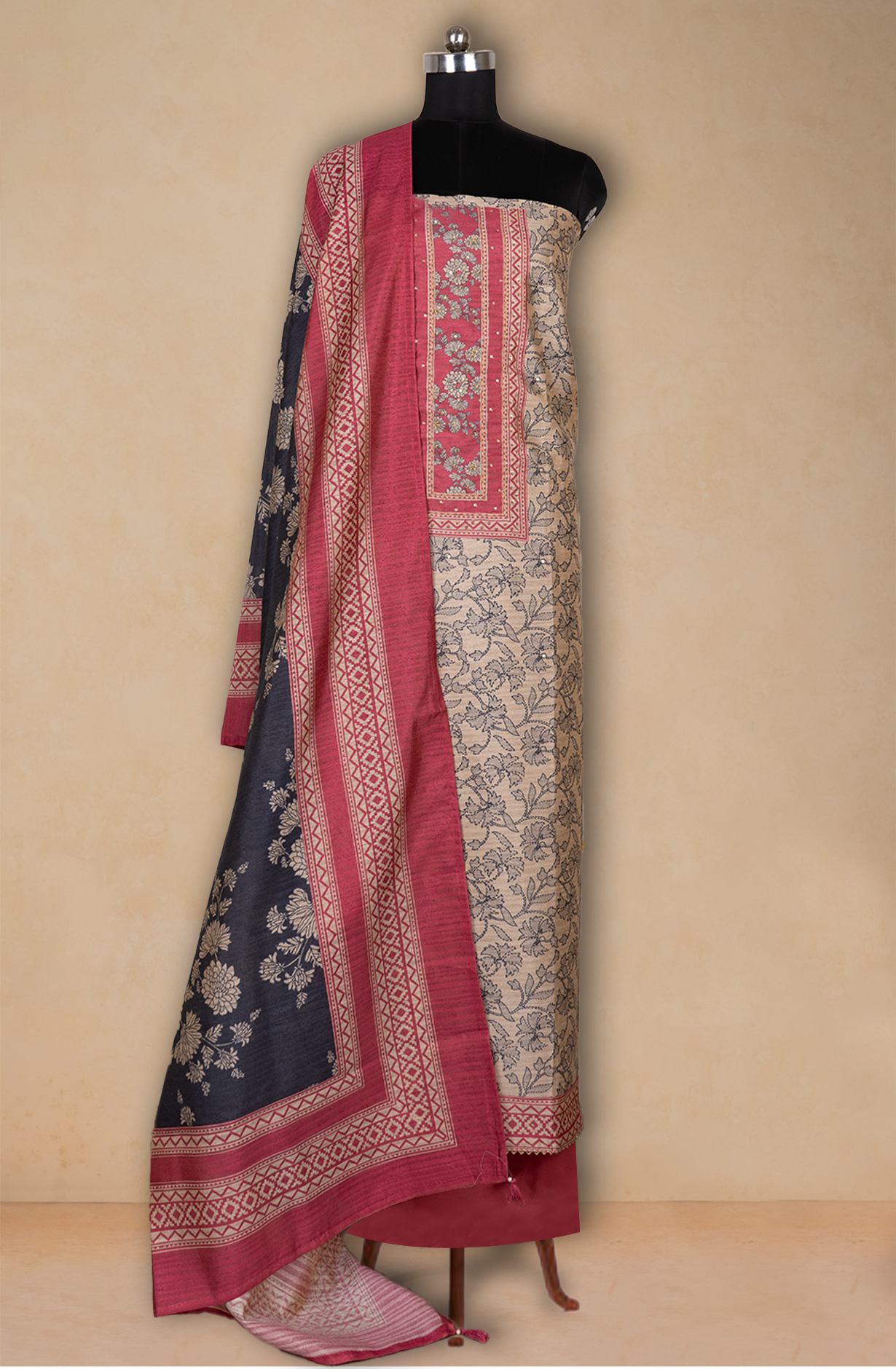 Pink Maheshwari Silk Suit Set with Dupatta - 131-EF4084C