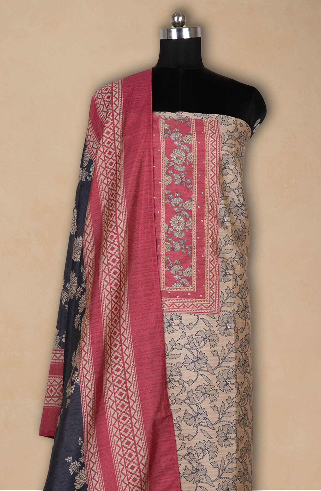 Pink Maheshwari Silk Suit Set with Dupatta - 131-EF4084C