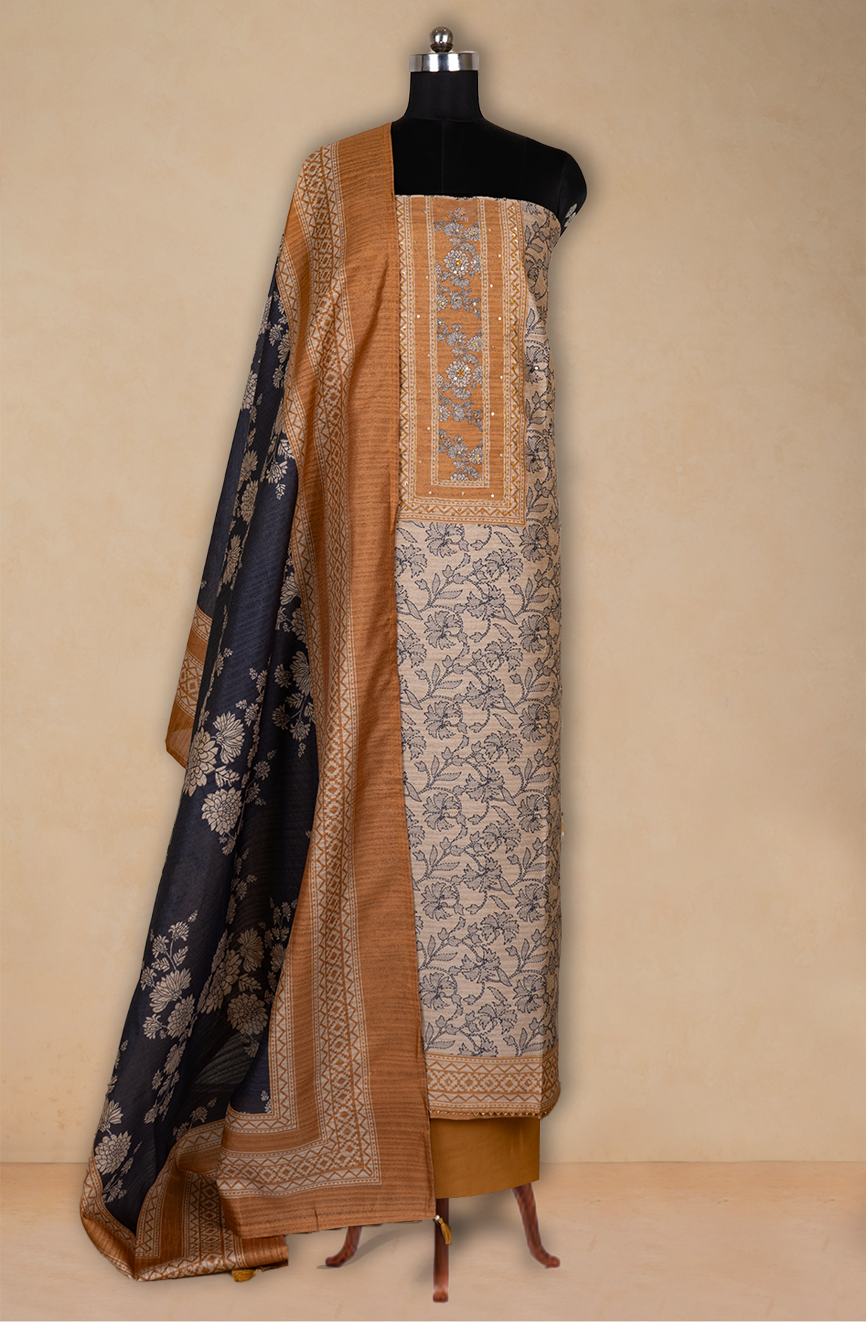 Mustard Maheshwari silk Suit Set with Dupatta - 131-EF4084D
