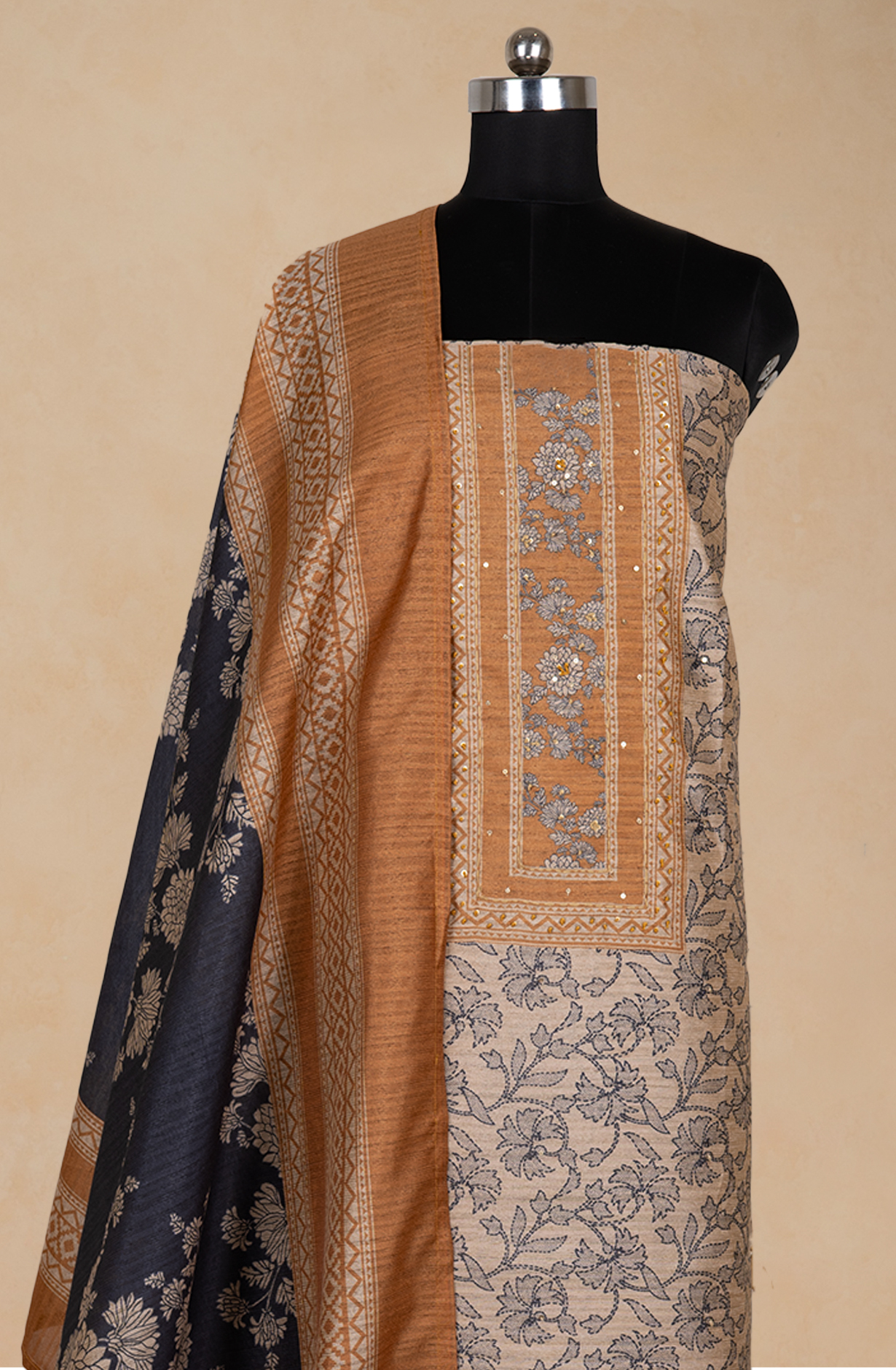 Mustard Maheshwari silk Suit Set with Dupatta - 131-EF4084D