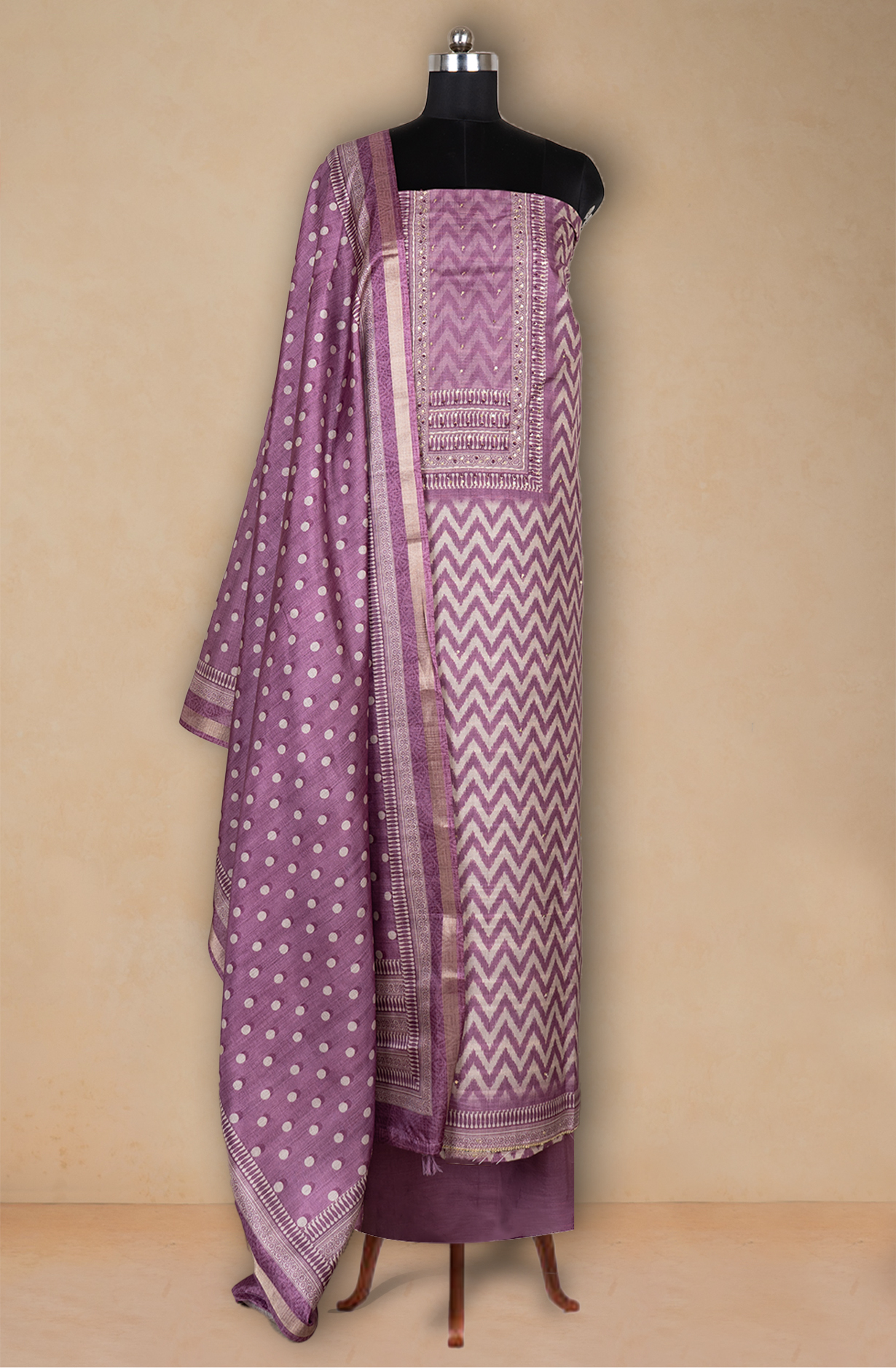 Purple Maheshwari Silk Suit Set with Dupatta - 131-EF4090A