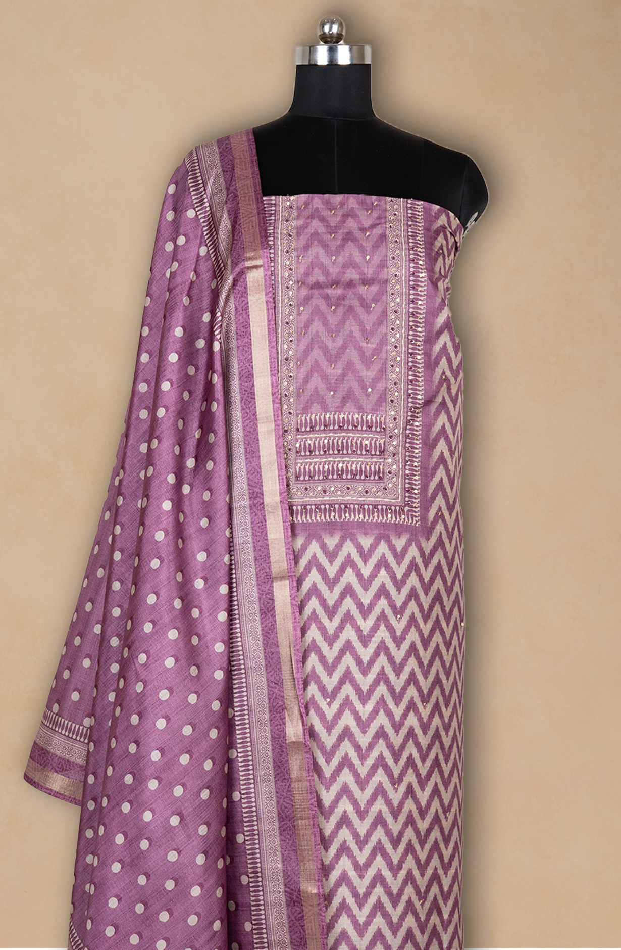 Purple Maheshwari Silk Suit Set with Dupatta - 131-EF4090A