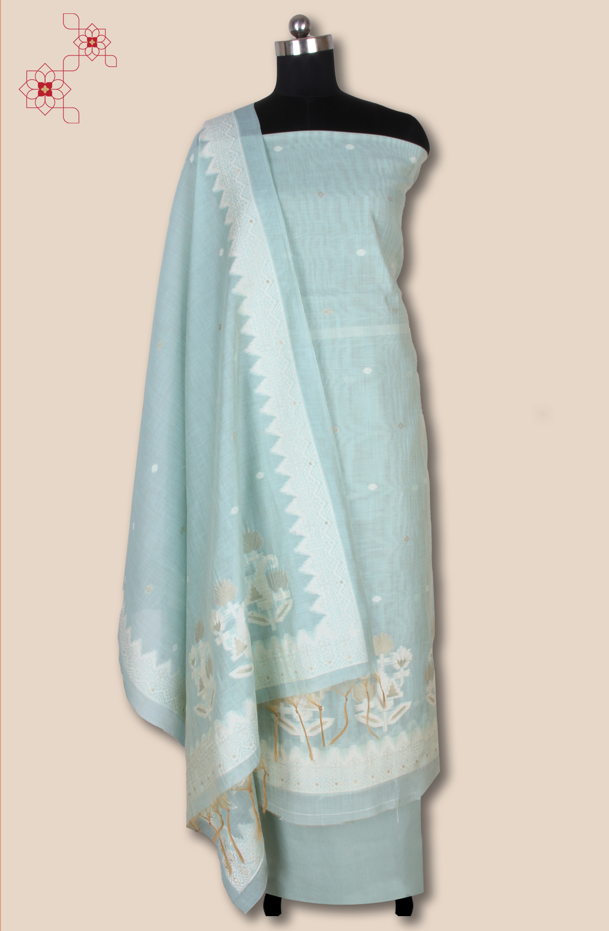 Sea Green Chanderi Woven Unstitched Salwar Kameez Dupatta - 131-EF6236