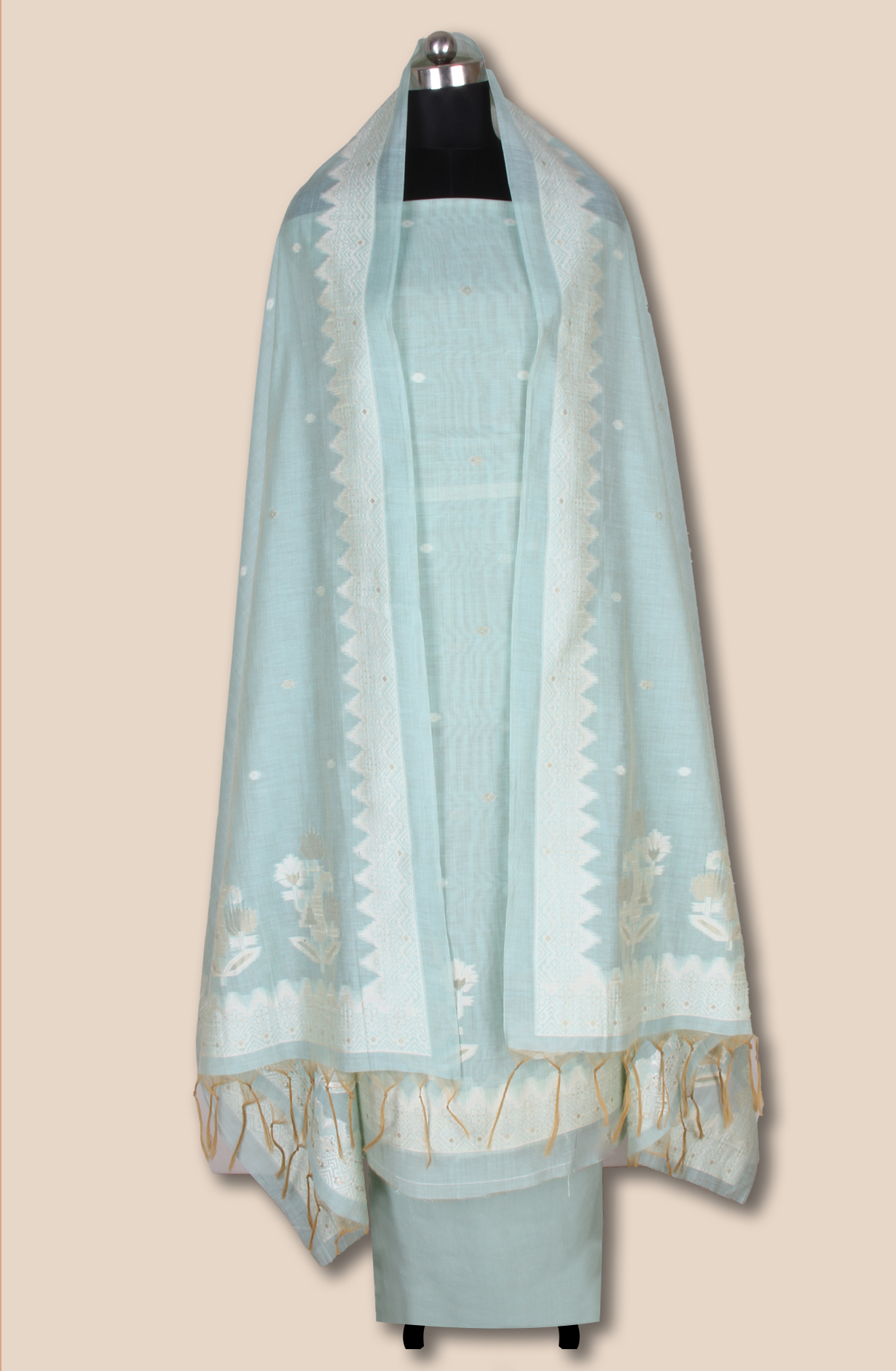 Sea Green Chanderi Woven Unstitched Salwar Kameez Dupatta - 131-EF6236