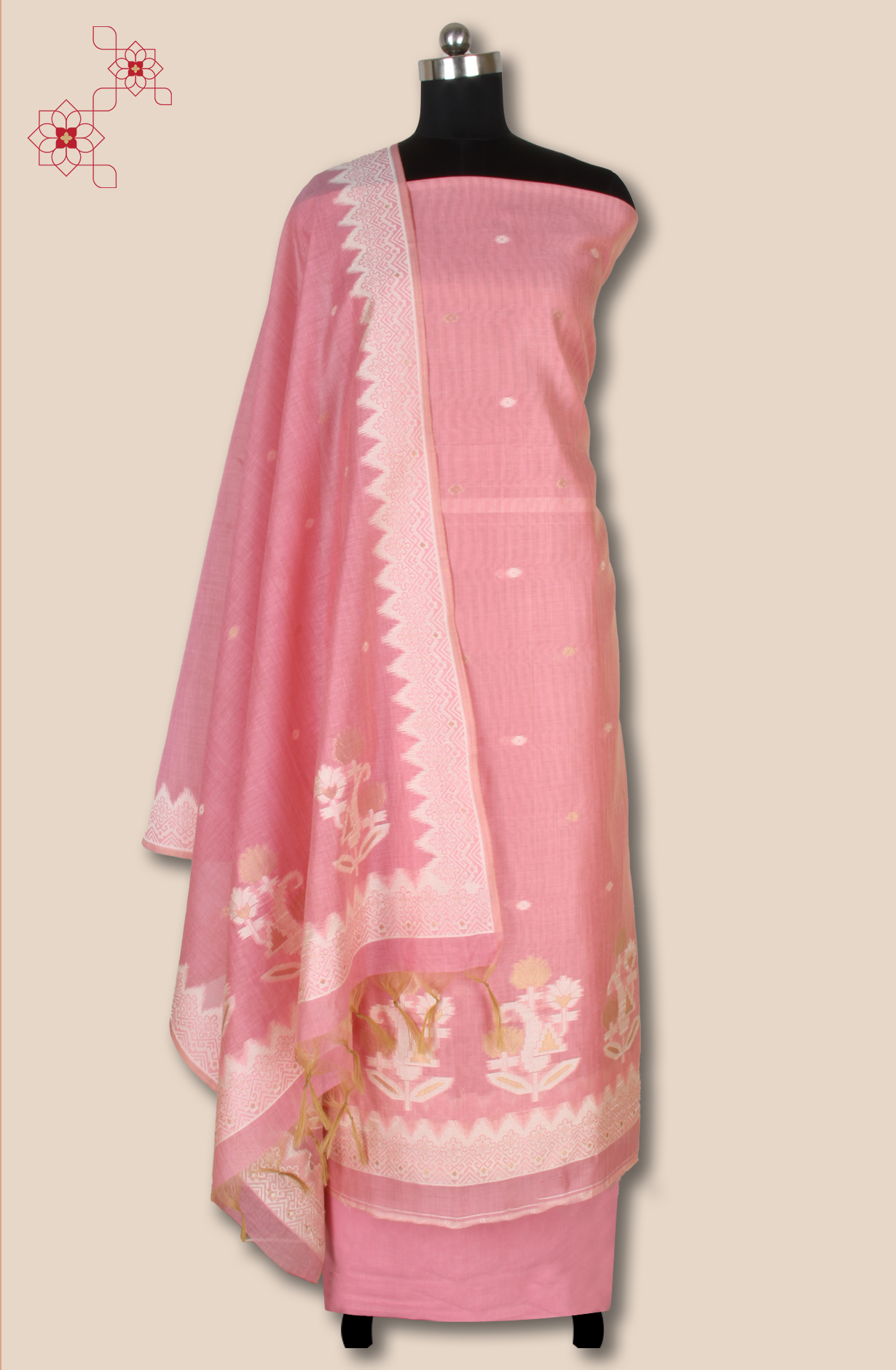 Pink Chanderi Woven Unstitched Salwar Kameez Dupatta - 131-EF6236B
