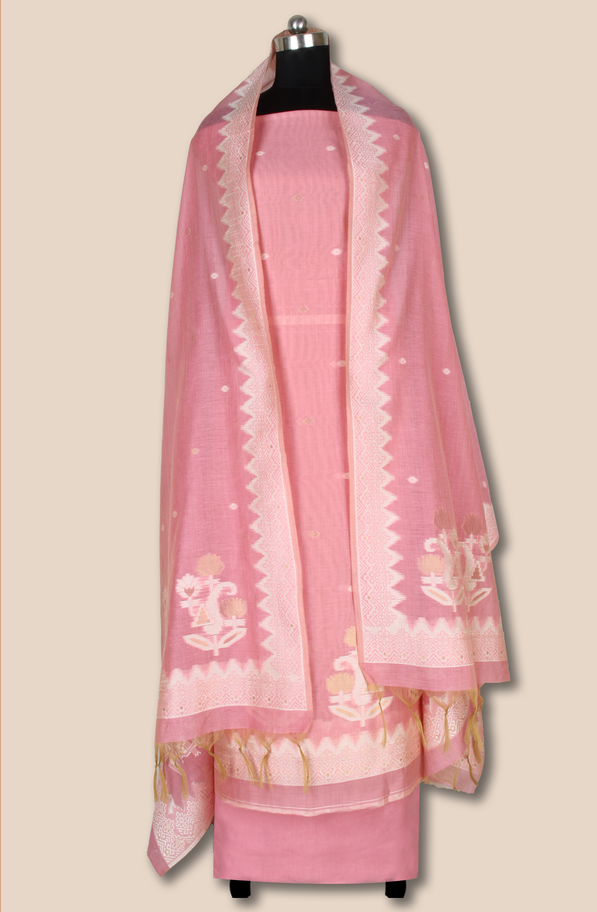 Pink Chanderi Woven Unstitched Salwar Kameez Dupatta - 131-EF6236B