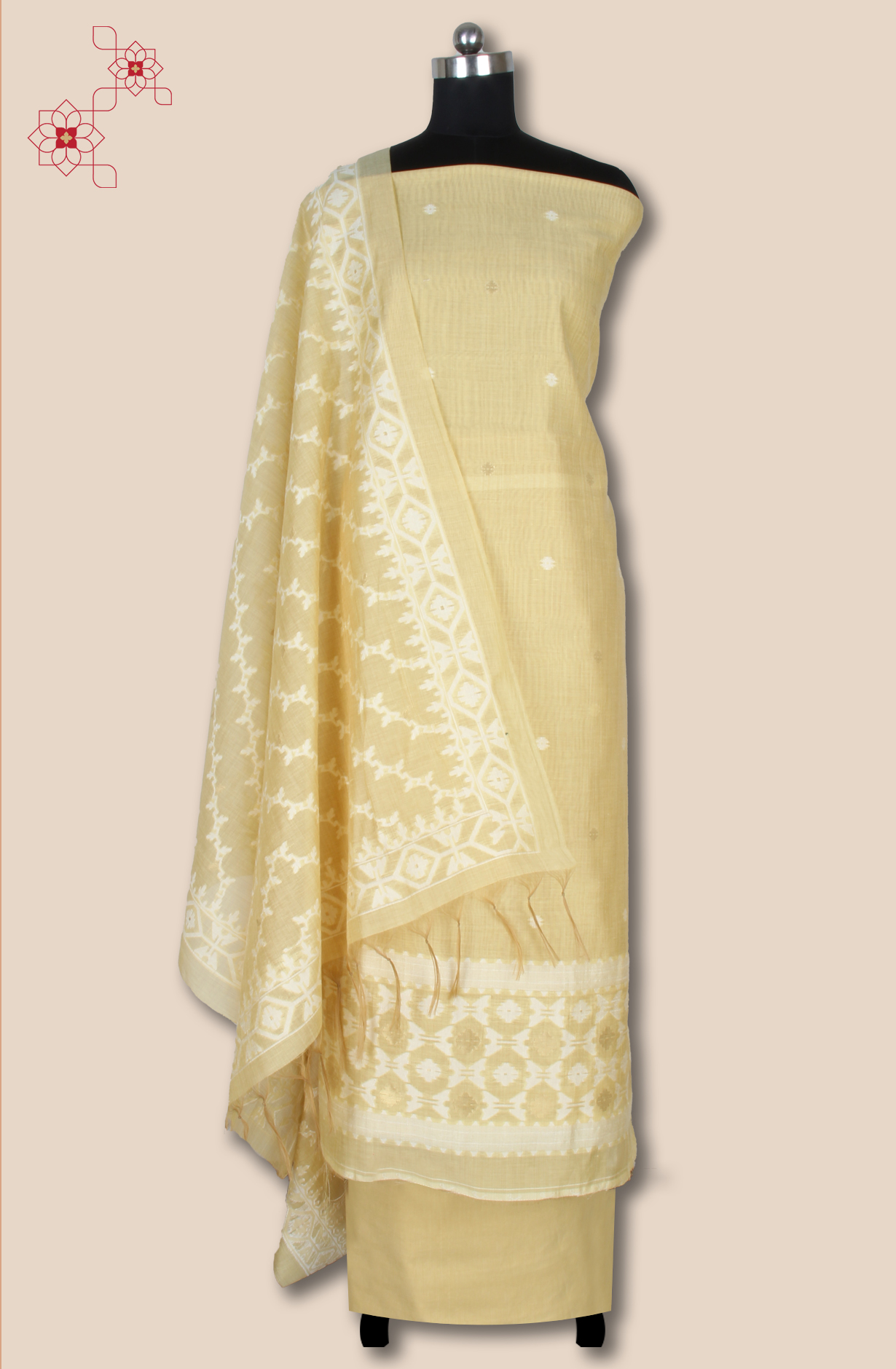 Mustard Chanderi Woven Unstitched Salwar Kameez Dupatta - 131-EF6298