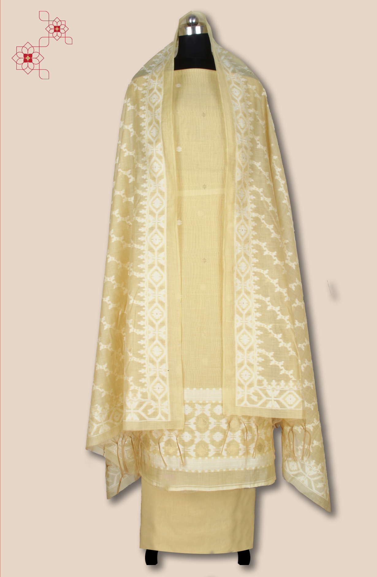 Mustard Chanderi Woven Unstitched Salwar Kameez Dupatta - 131-EF6298