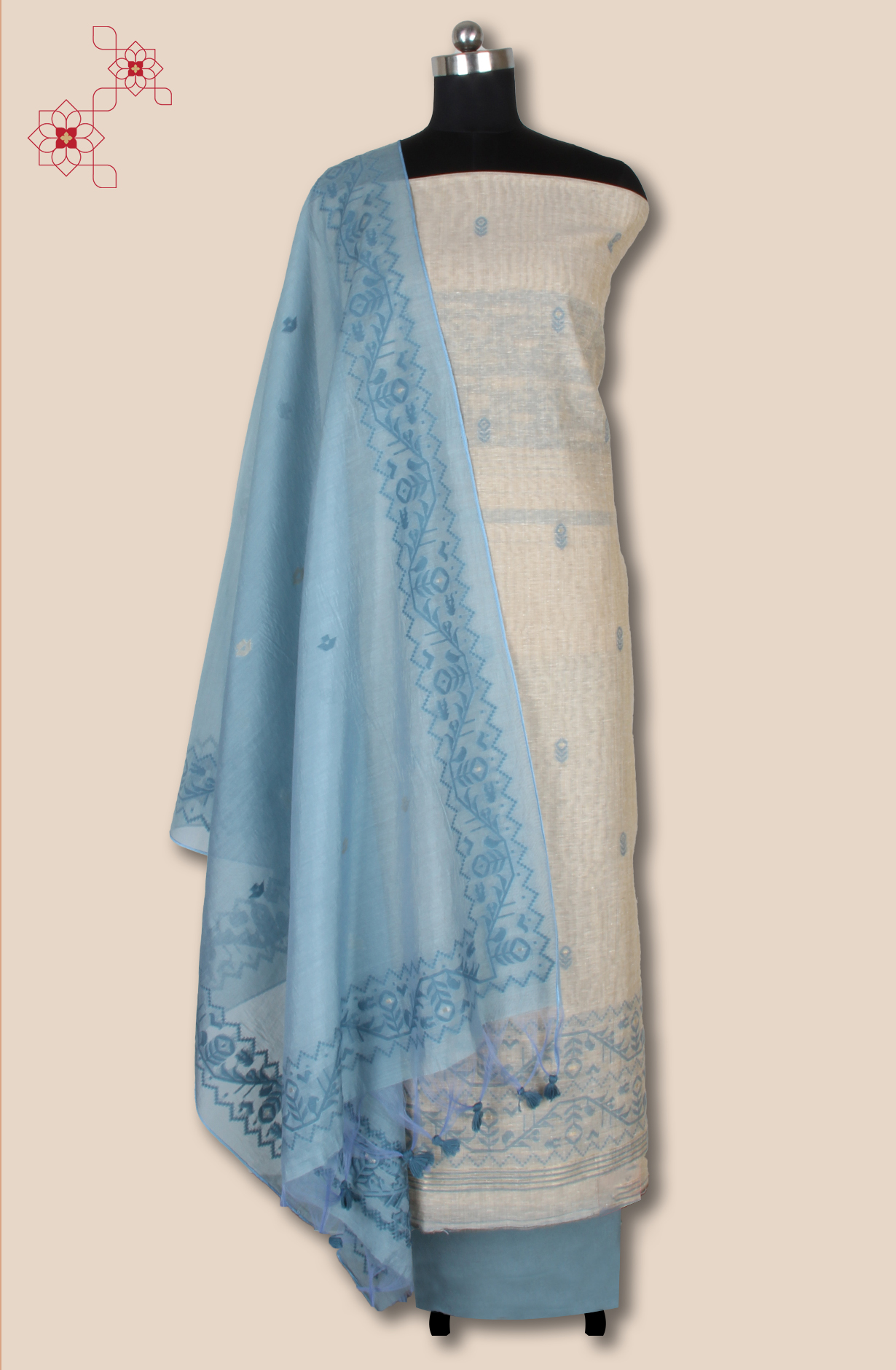 Pastel Green Chanderi Woven Unstitched Salwar Kameez Dupatta - 131-EF6399