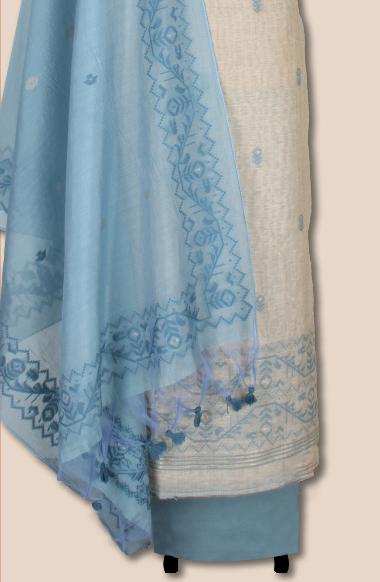 Pastel Green Chanderi Woven Unstitched Salwar Kameez Dupatta - 131-EF6399