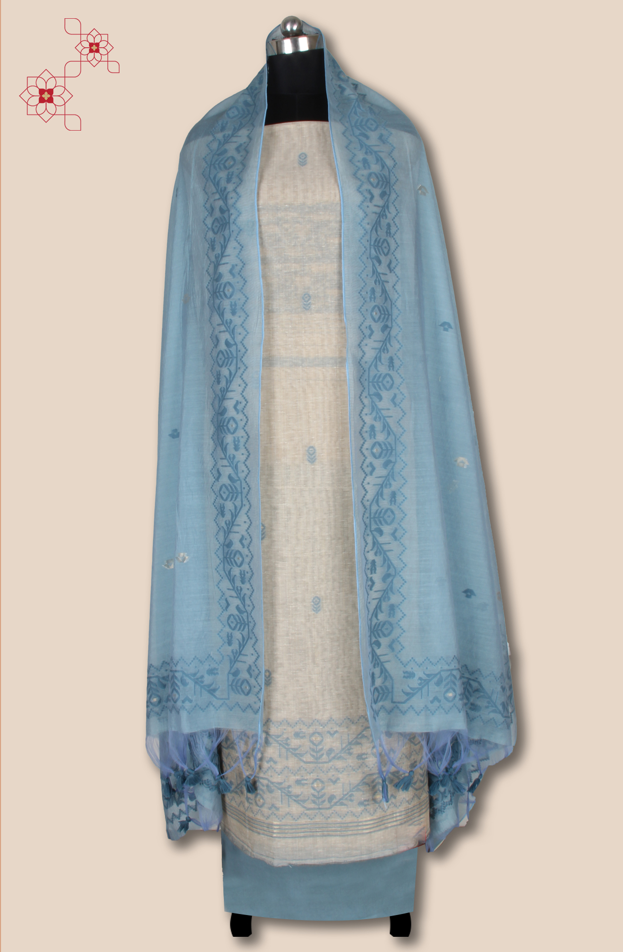 Pastel Green Chanderi Woven Unstitched Salwar Kameez Dupatta - 131-EF6399