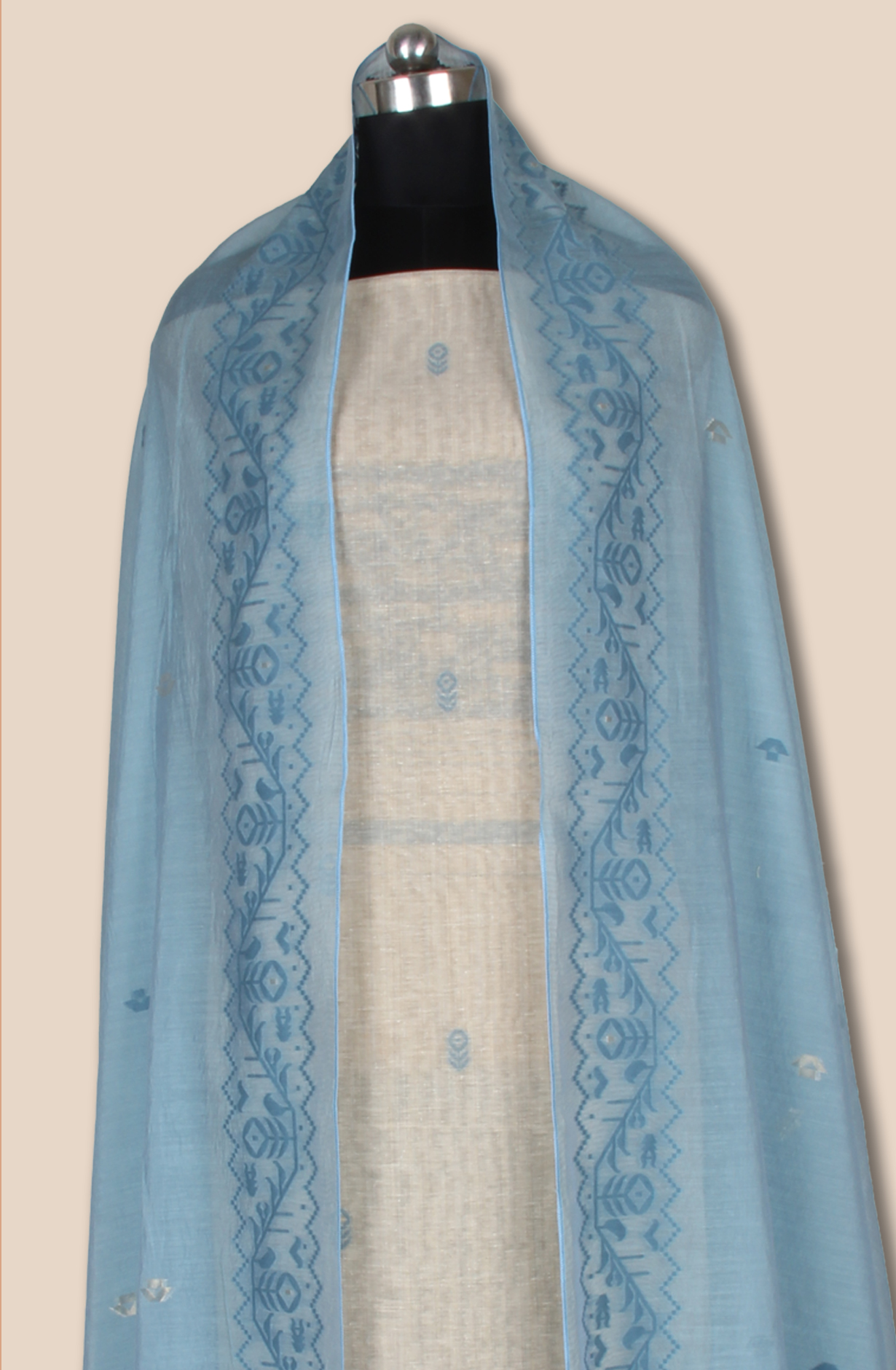 Pastel Green Chanderi Woven Unstitched Salwar Kameez Dupatta - 131-EF6399