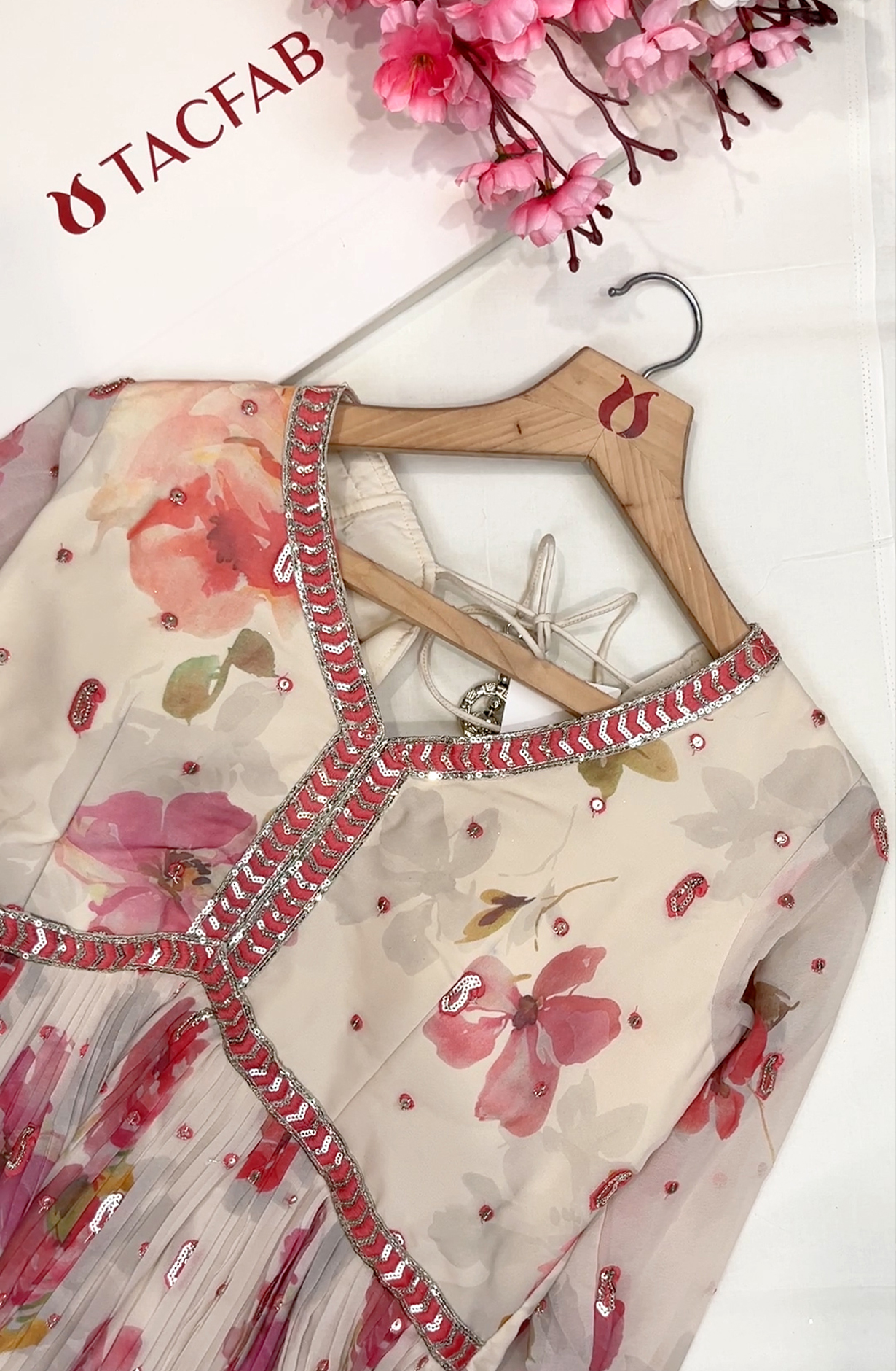 Cream Georgette Designer Ready-to-Wear Gown with Net Dupatta - 131-GC3228