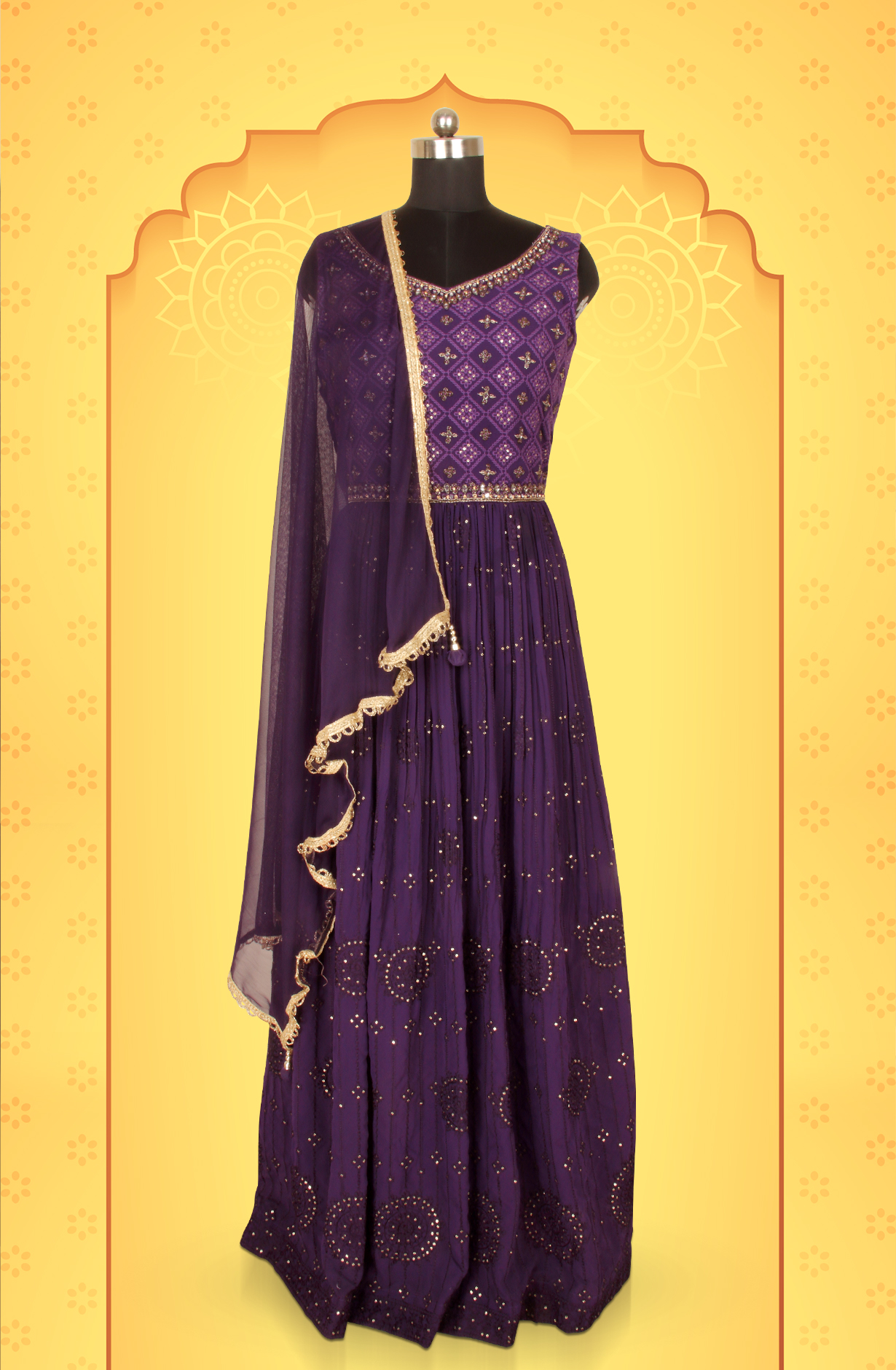 Purple Designer Readymade Georgette Gown - 131-GC557