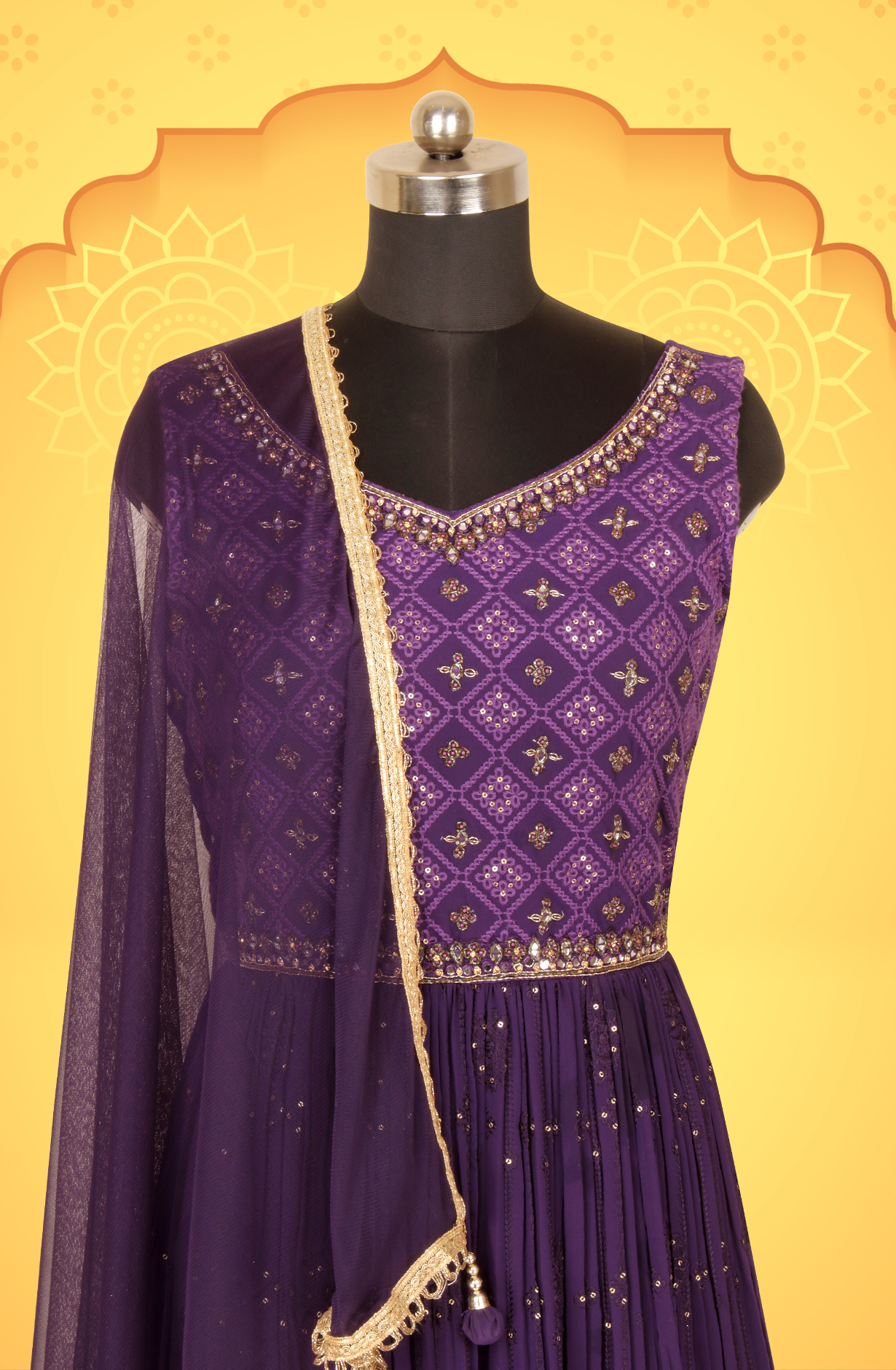 Purple Designer Readymade Georgette Gown - 131-GC557
