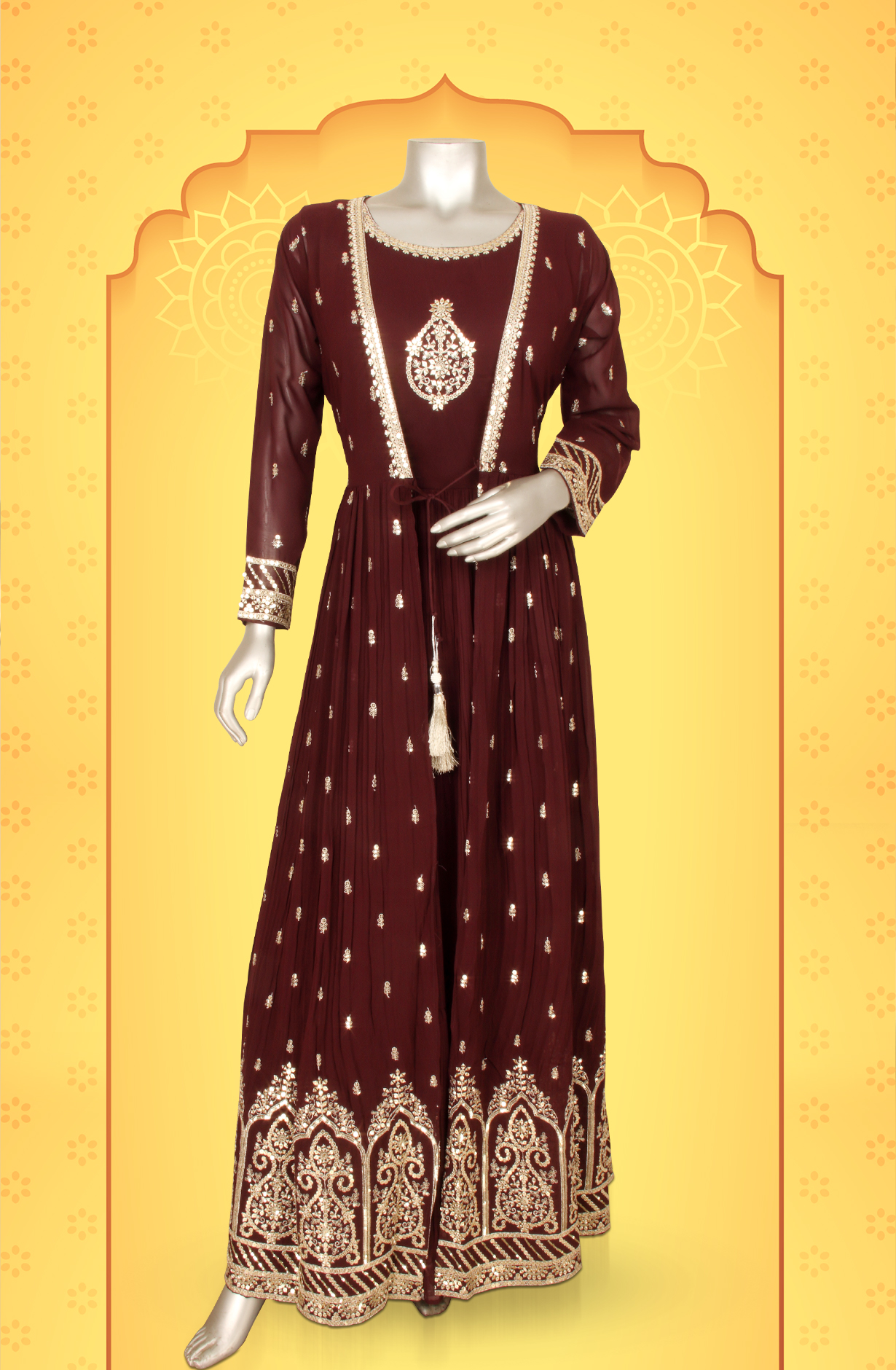 Wine Ready-to-Wear Designer Georgette Wedding Gown - 131-GC585A