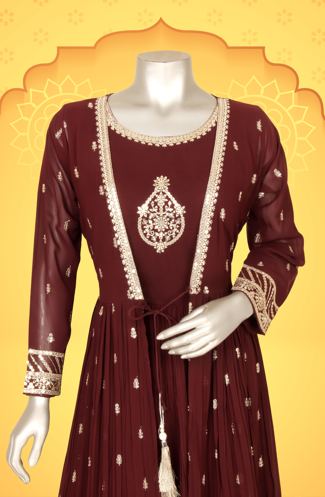 Wine Ready-to-Wear Designer Georgette Wedding Gown - 131-GC585A