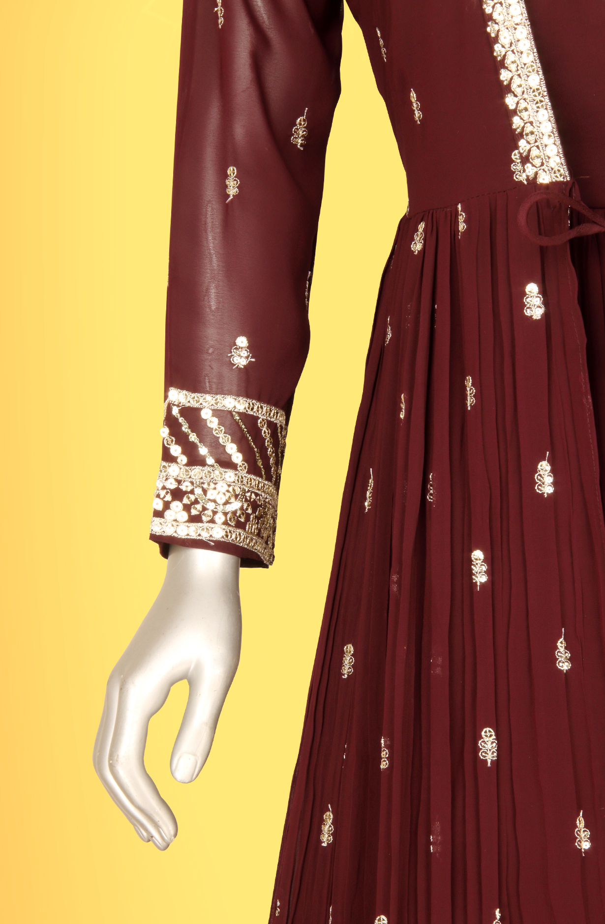 Wine Ready-to-Wear Designer Georgette Wedding Gown - 131-GC585A