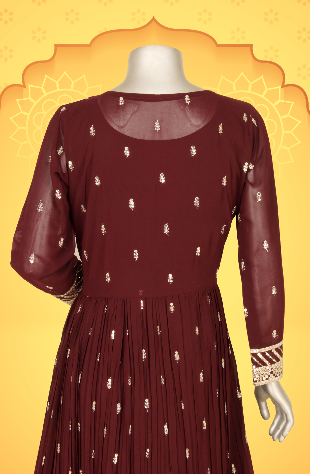 Wine Ready-to-Wear Designer Georgette Wedding Gown - 131-GC585A