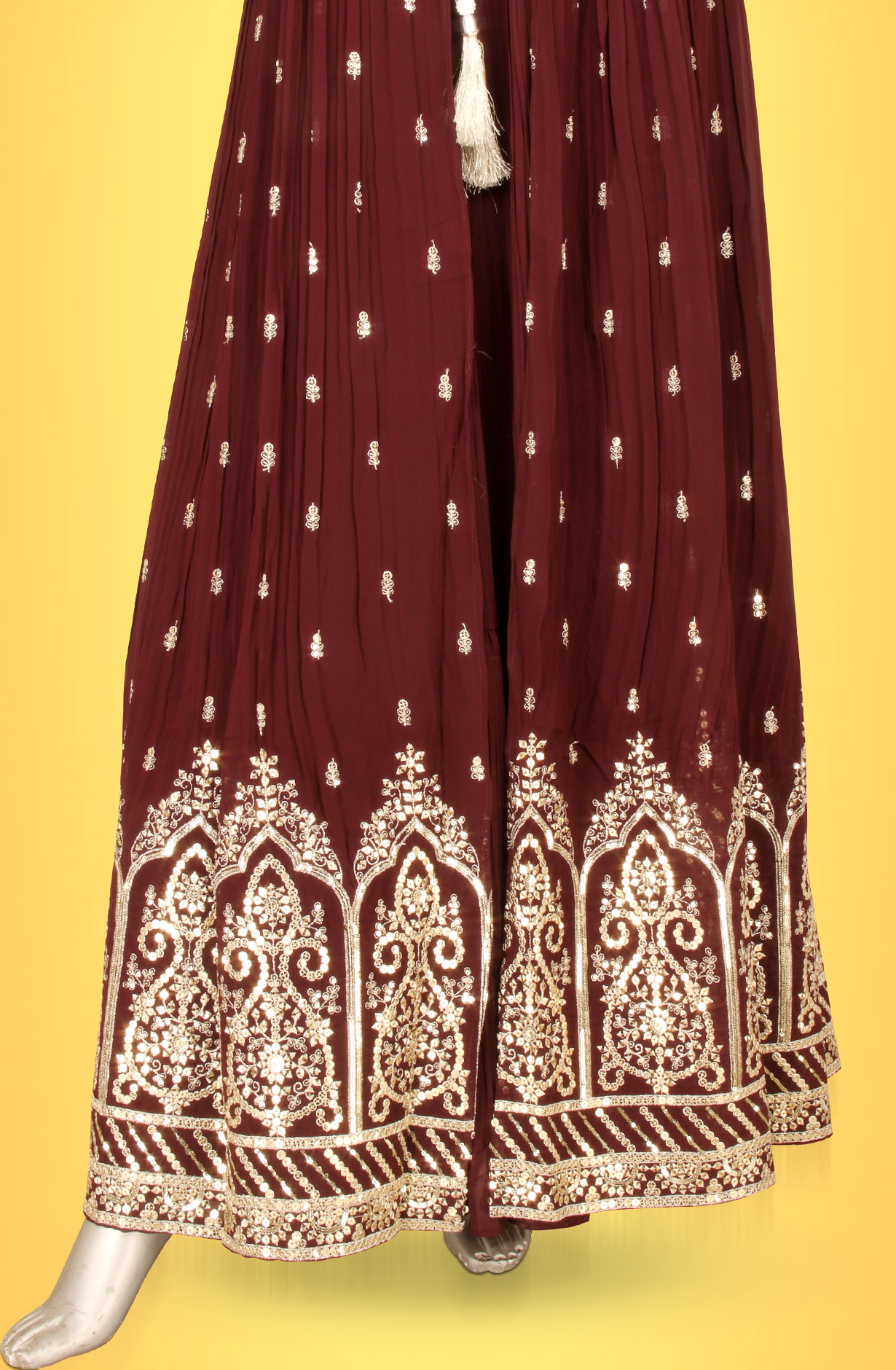 Wine Ready-to-Wear Designer Georgette Wedding Gown - 131-GC585A