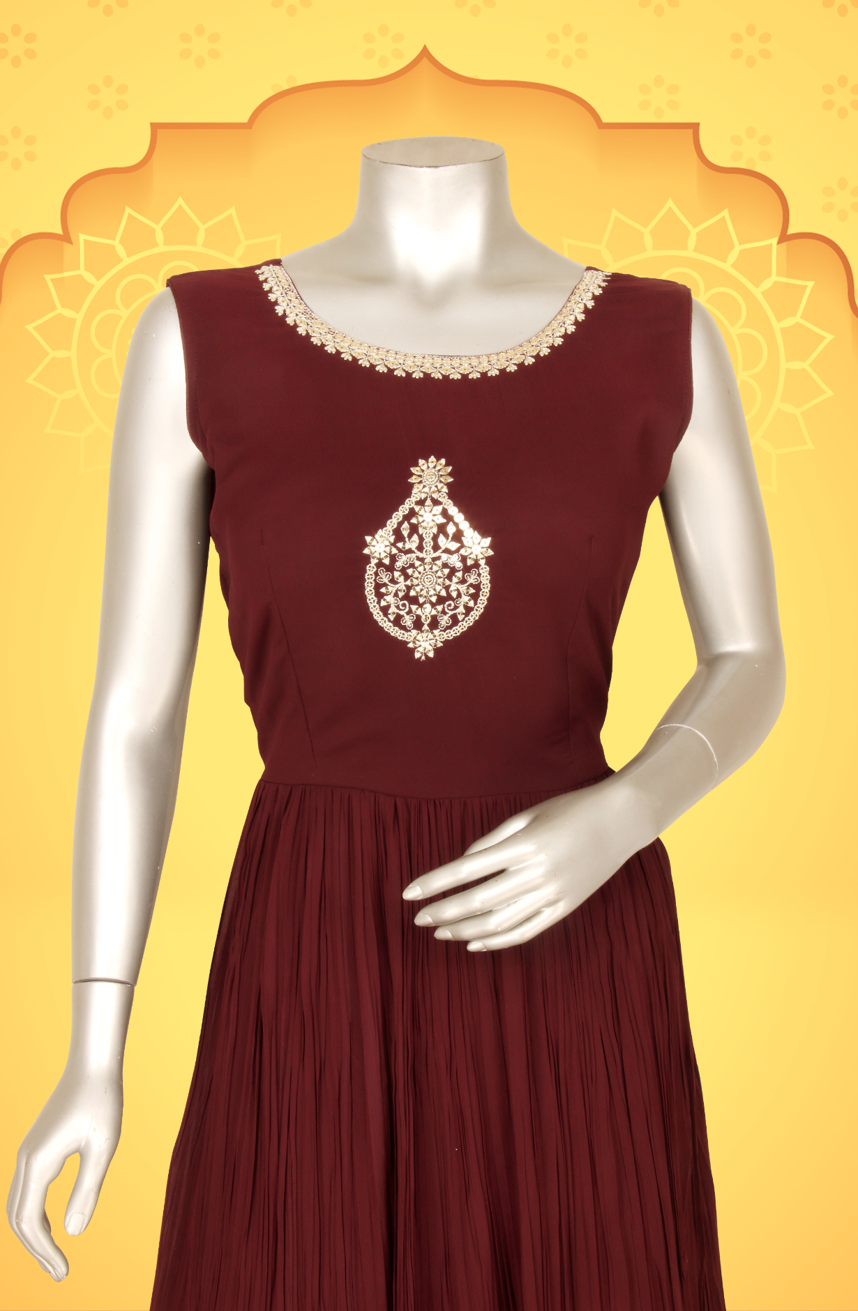 Wine Ready-to-Wear Designer Georgette Wedding Gown - 131-GC585A