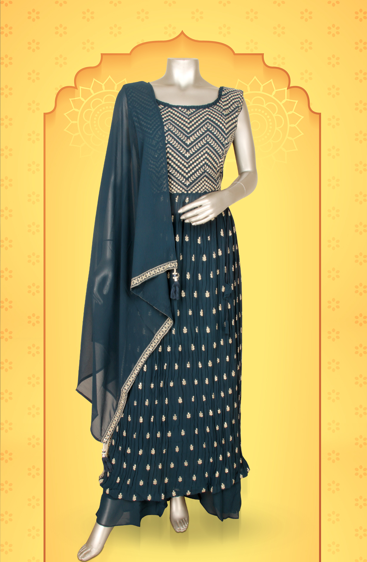 Teal Beautiful Georgette Partywear Stitched Palazzo Suit - 131-GC608