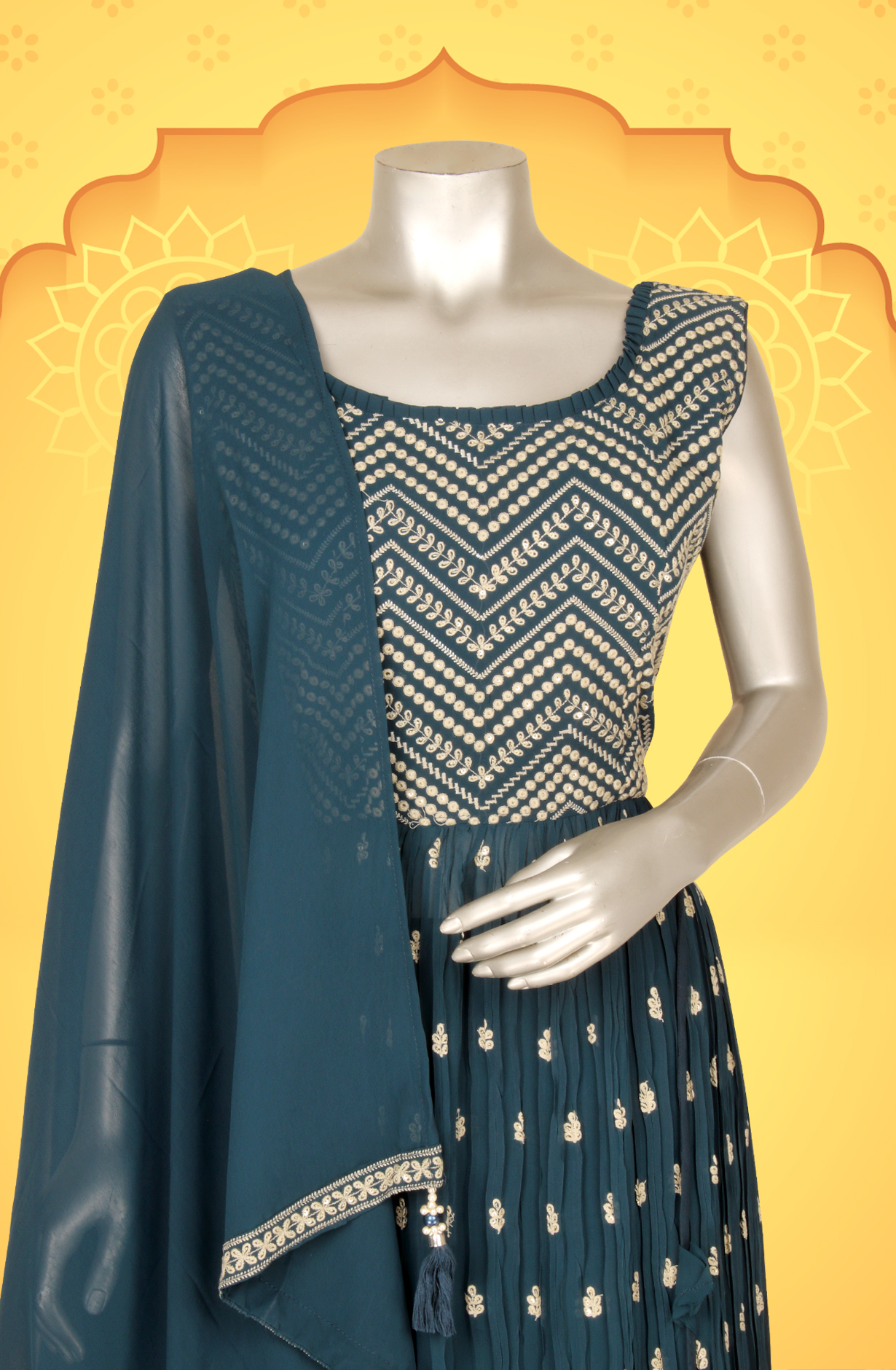 Teal Beautiful Georgette Partywear Stitched Palazzo Suit - 131-GC608