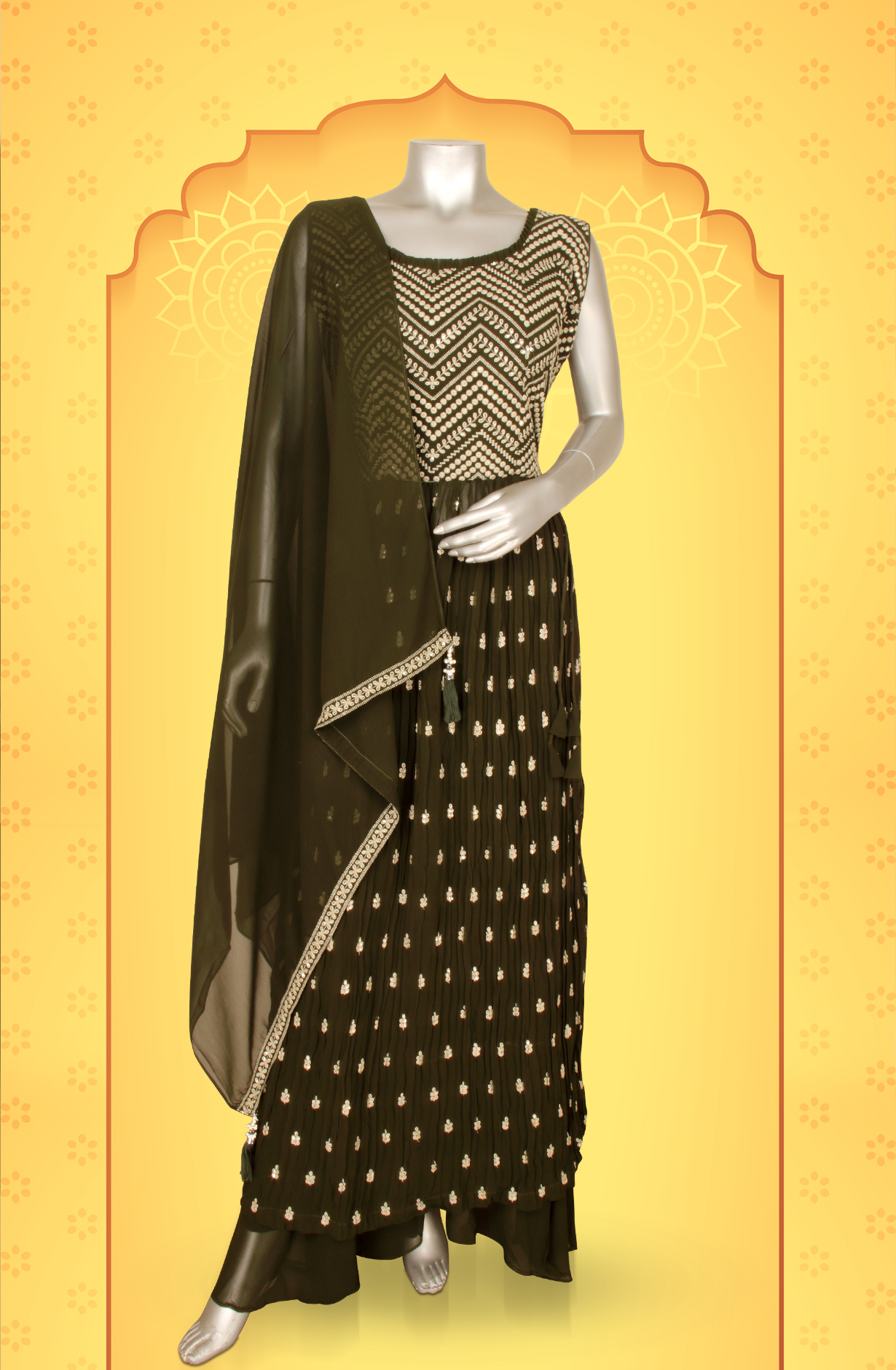 Mehendi Green Beautiful Georgette Partywear Stitched Palazzo Suit - 131-GC608A