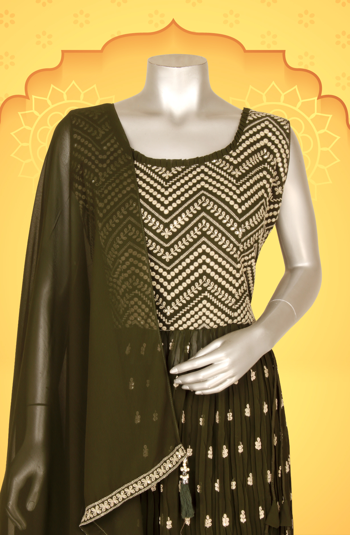 Mehendi Green Beautiful Georgette Partywear Stitched Palazzo Suit - 131-GC608A